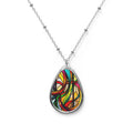 Stained Glass Design Teardrop Pendant Necklace