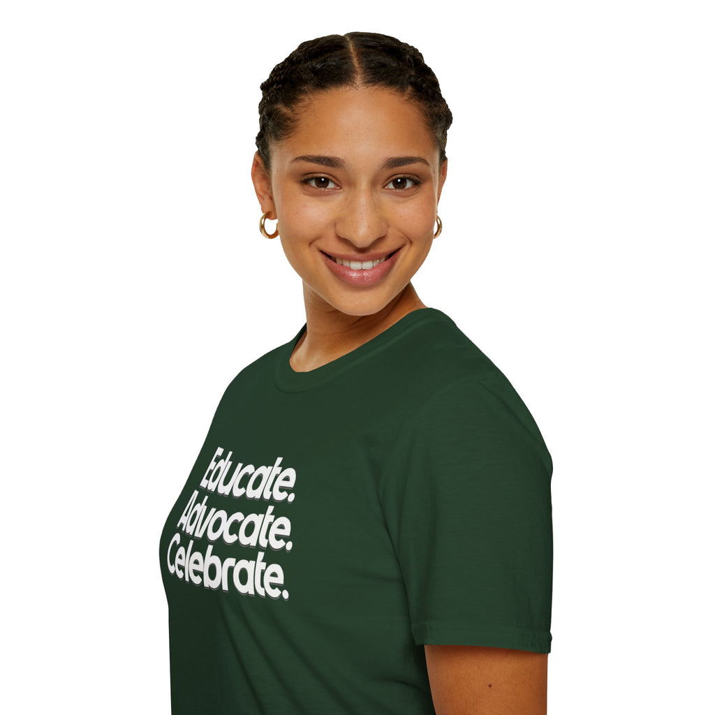 Educate. Advocate. Celebrate. Minimalist Pride T-Shirt