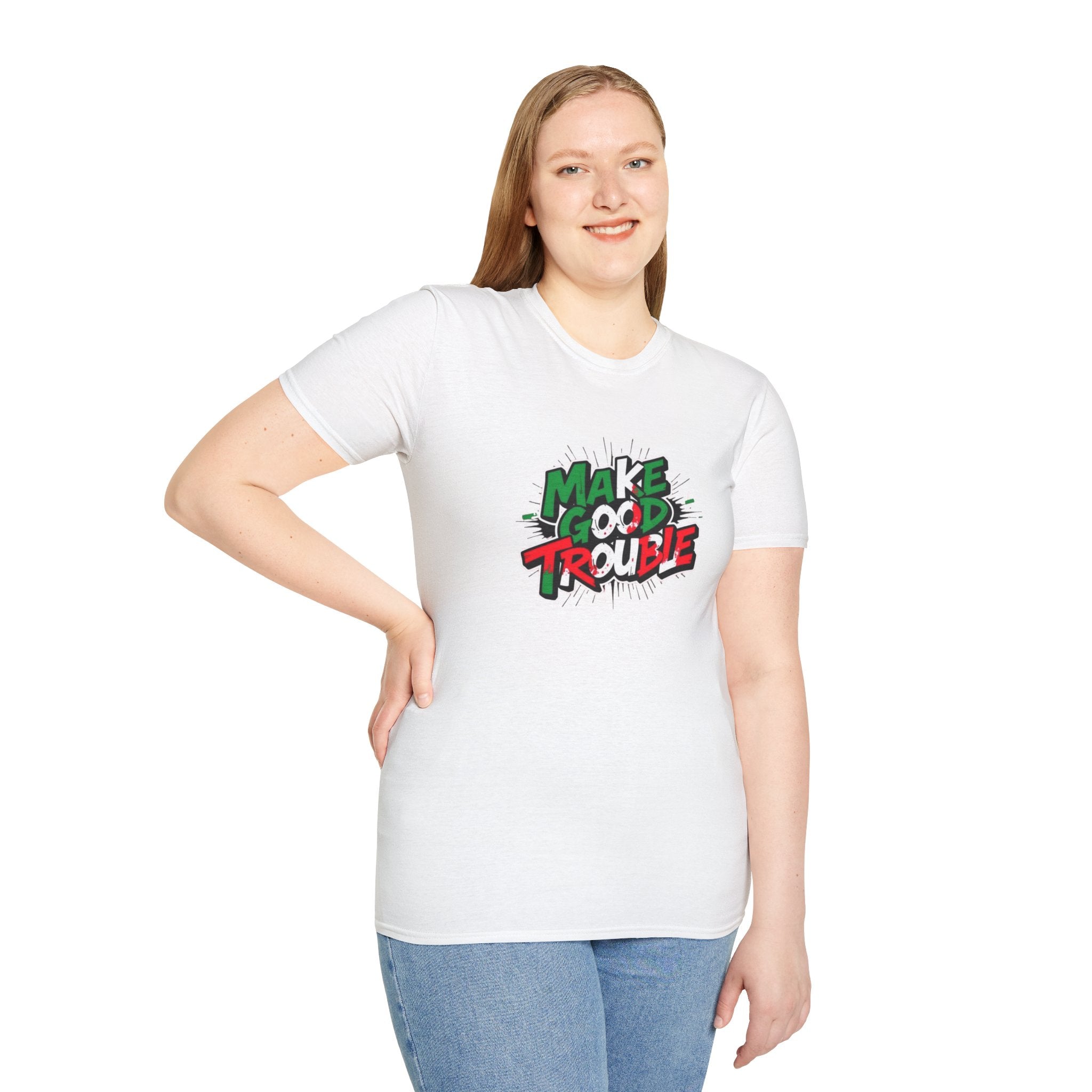 Camiseta unisex de estilo suave Make Good Trouble | Divertida camiseta gráfica para activistas y creadores de tendencias