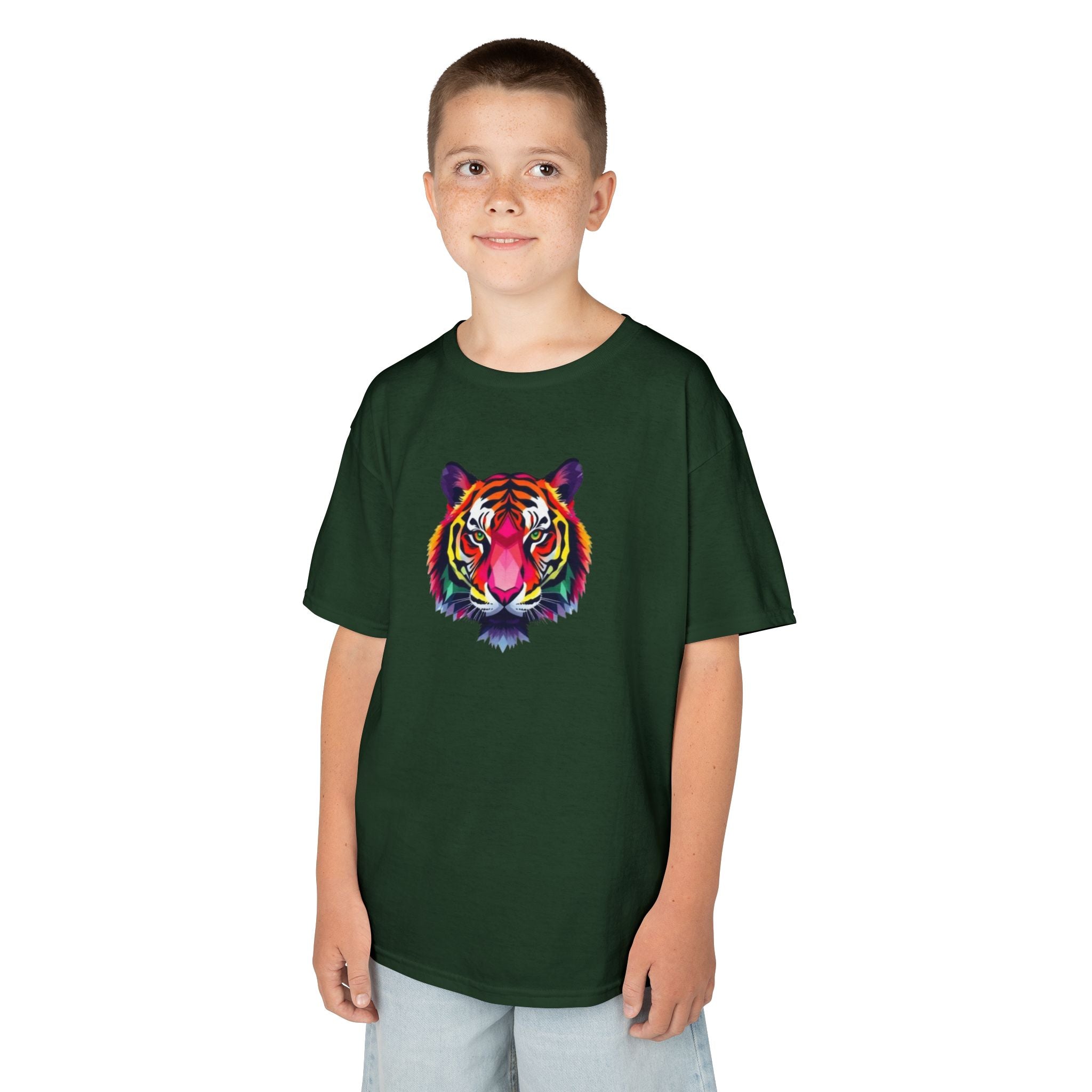 Camiseta de algodón grueso para niños con tigre fractal colorido