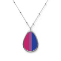 Bisexual Pride Oval Necklace - Stylish Silver Pendant for Inclusivity and Celebration - EqualiTees.Me