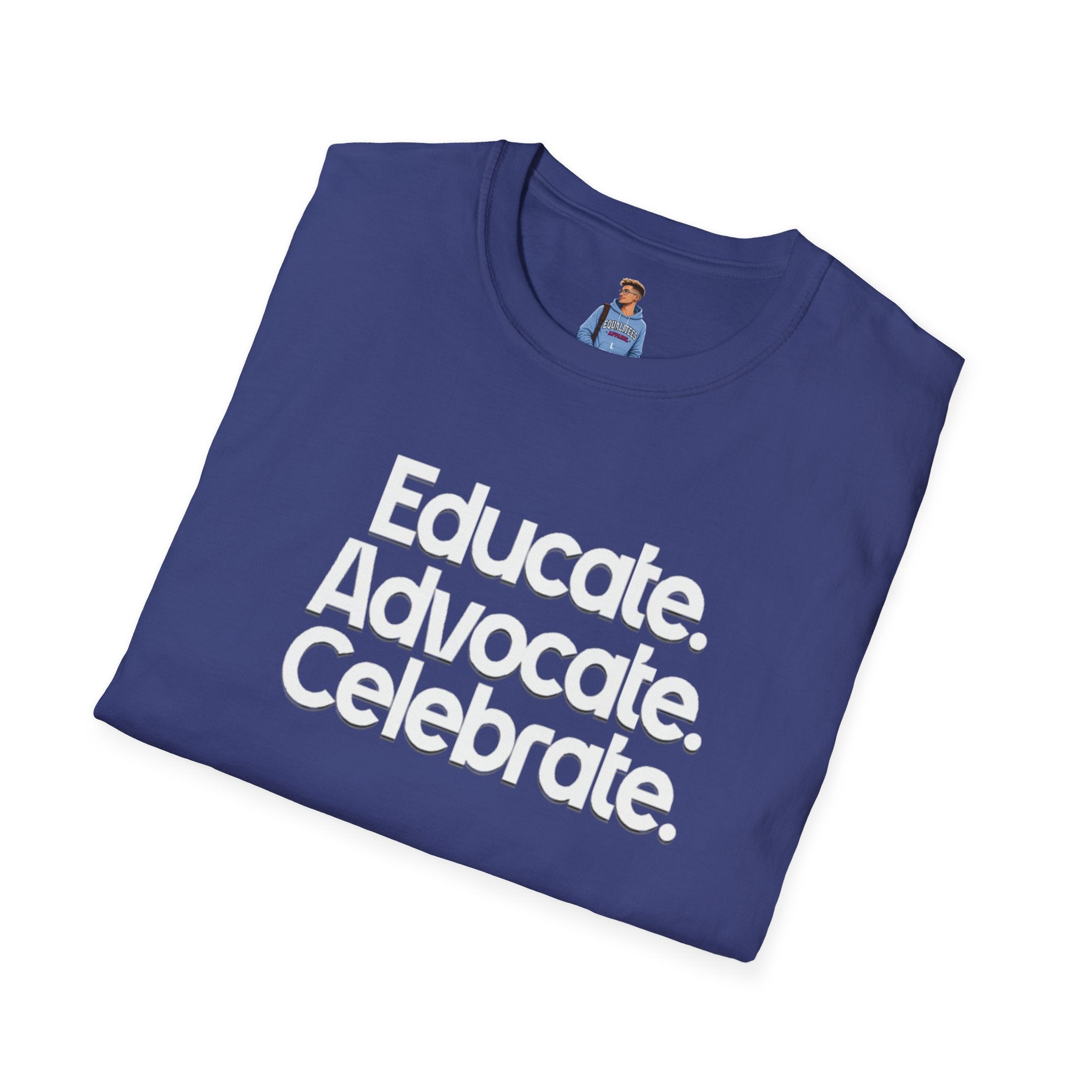 Educate. Advocate. Celebrate. Minimalist Pride T-Shirt