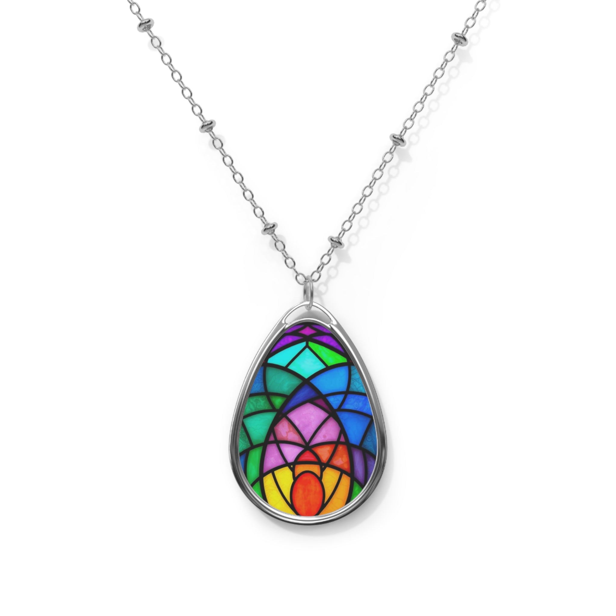 Colorful Rainbow Teardrop Pendant Necklace