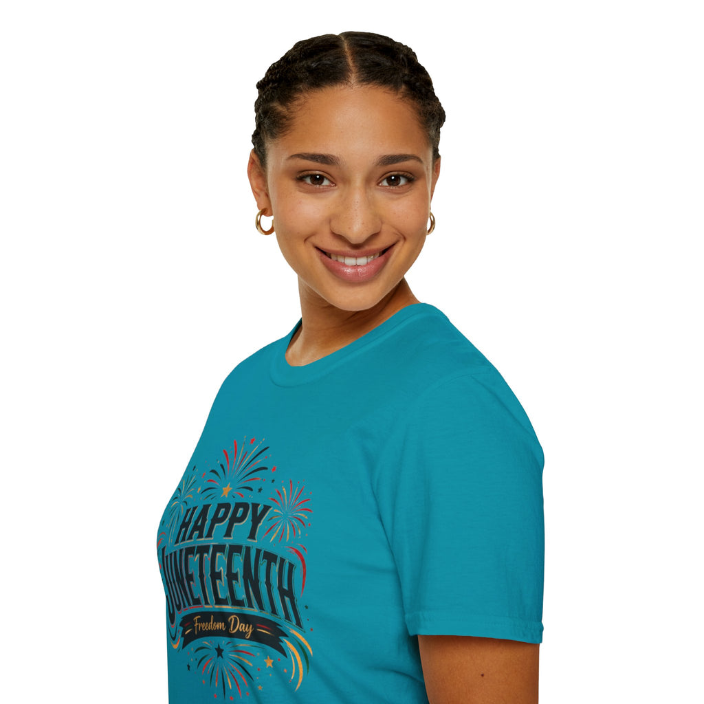 Juneteenth T-Shirt - "Happy Juneteenth" Fireworks Celebration Tee