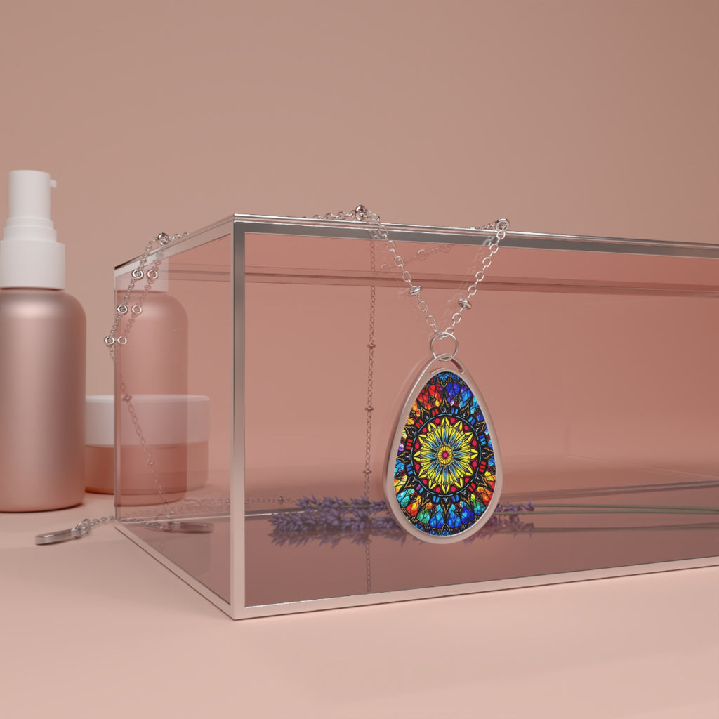 Colorful Kaleidoscope Teardrop Pendant Necklace