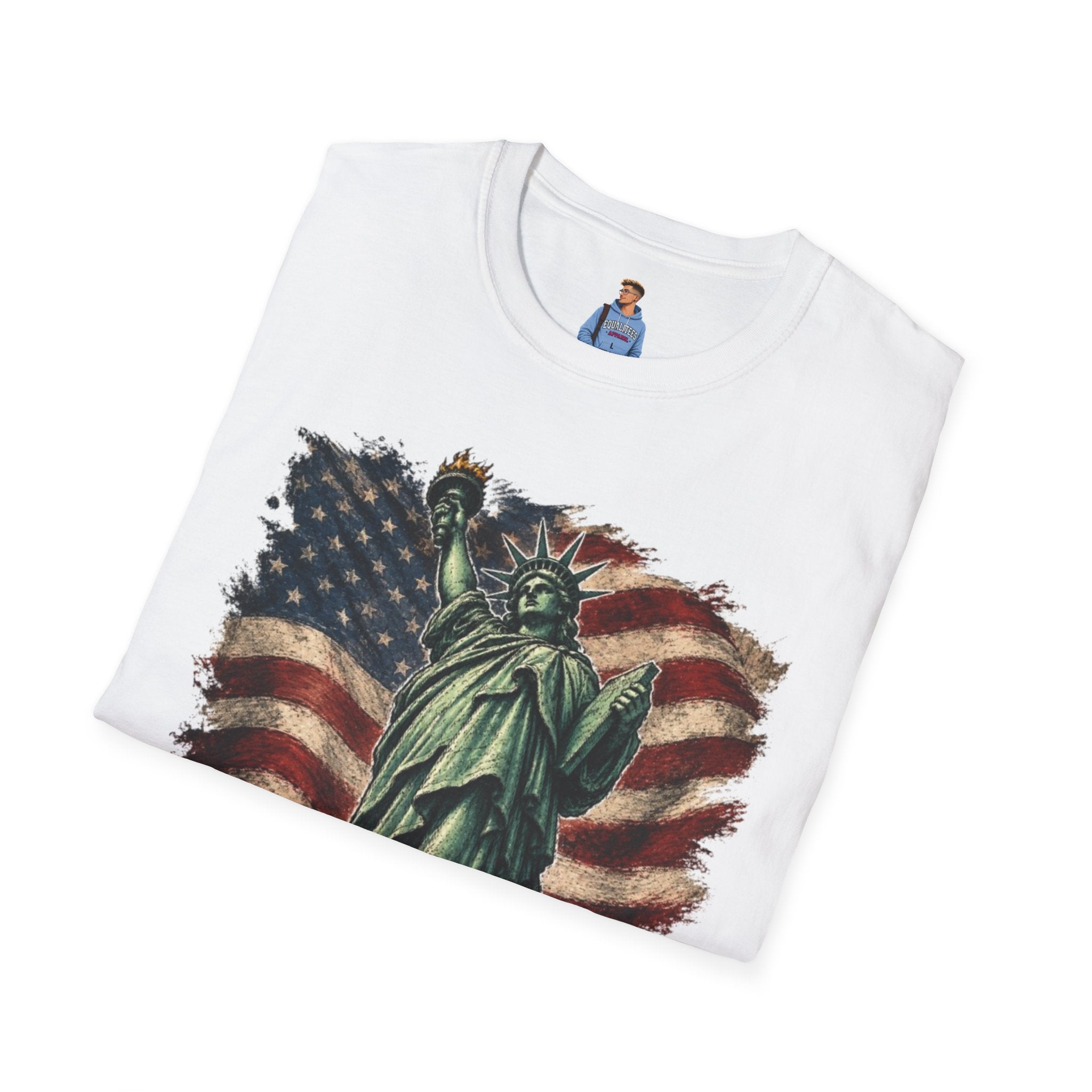 Statue of Liberty Stepping on MAGA American Flag T-Shirt — Patriotic USA Independence Day Tee