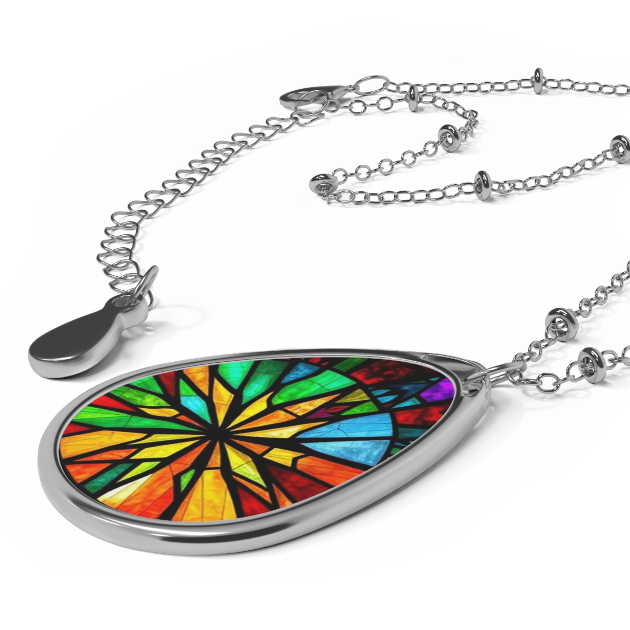 Colorful Stained Glass Teardrop Pendant Necklace