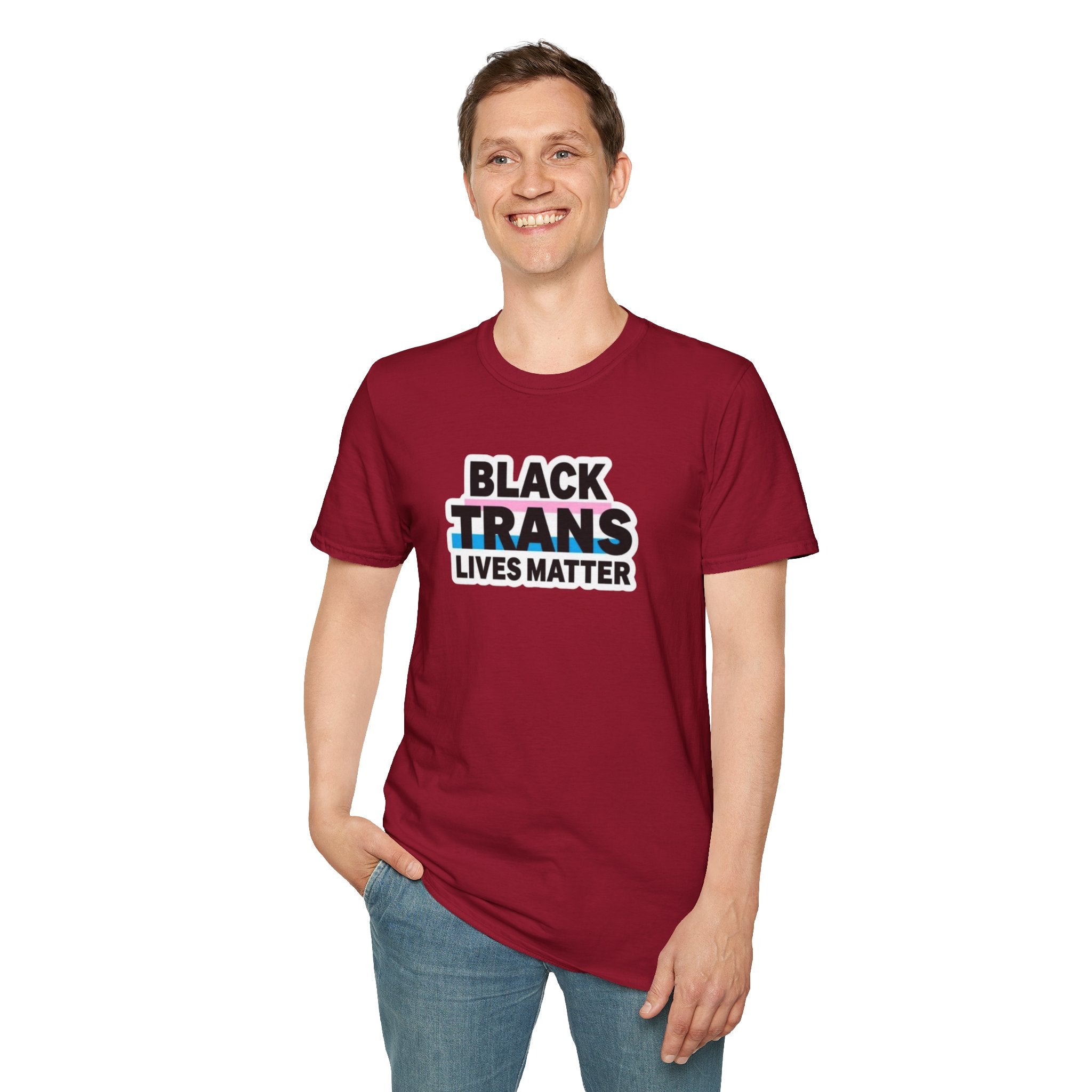 Unisex Softstyle T-Shirt - Black Trans Lives Matter Statement Tee