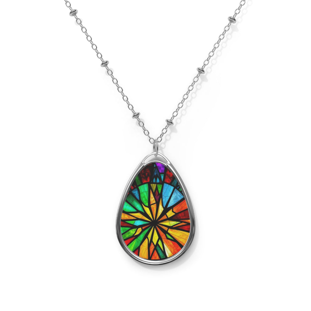 Colorful Stained Glass Teardrop Pendant Necklace