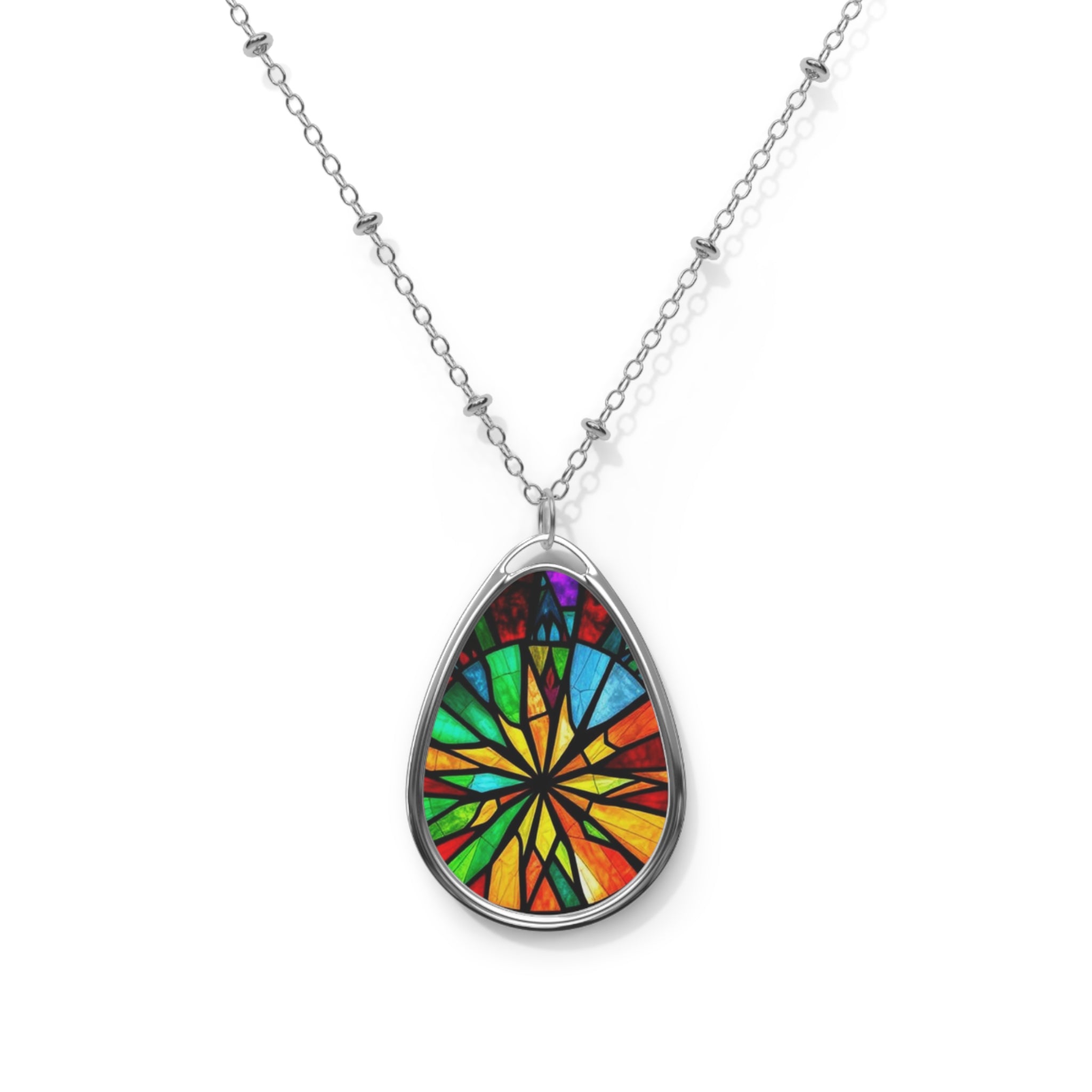 Colorful Stained Glass Teardrop Pendant Necklace