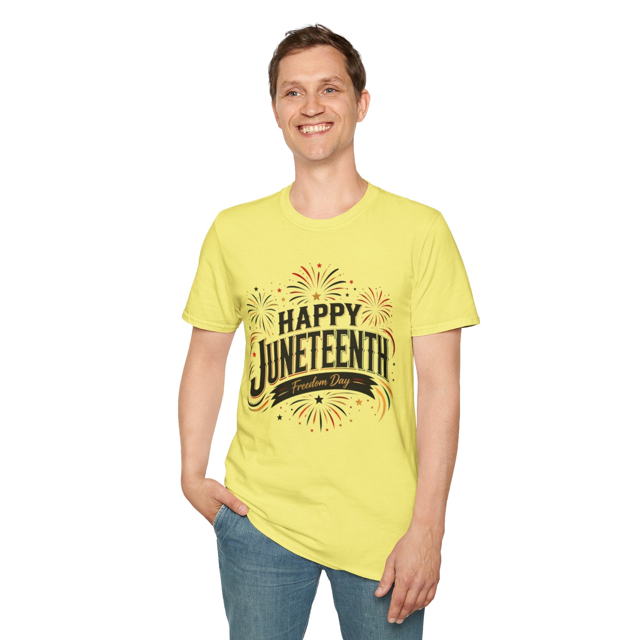 Juneteenth T-Shirt - "Happy Juneteenth" Fireworks Celebration Tee
