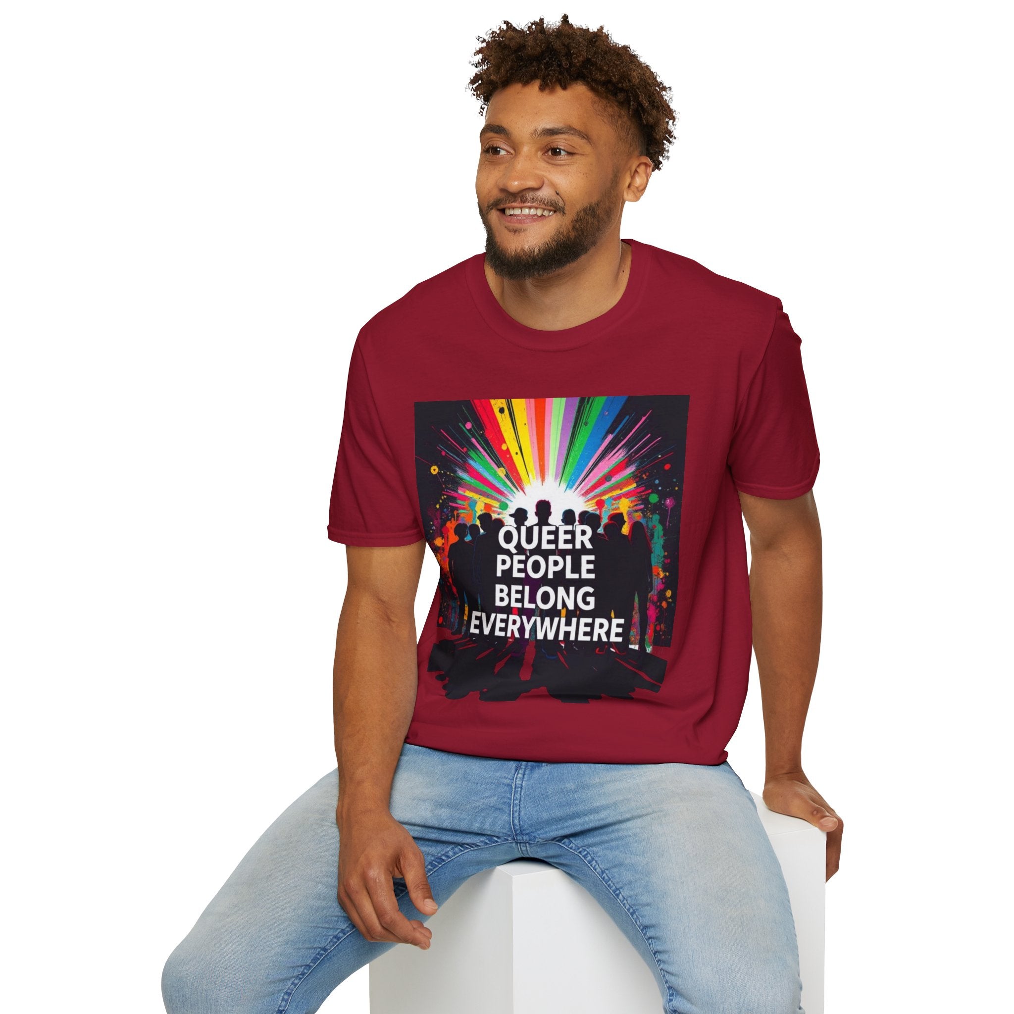 Unisex Softstyle T-Shirt - 'Queer People Belong Everywhere' Pride Graphic Tee