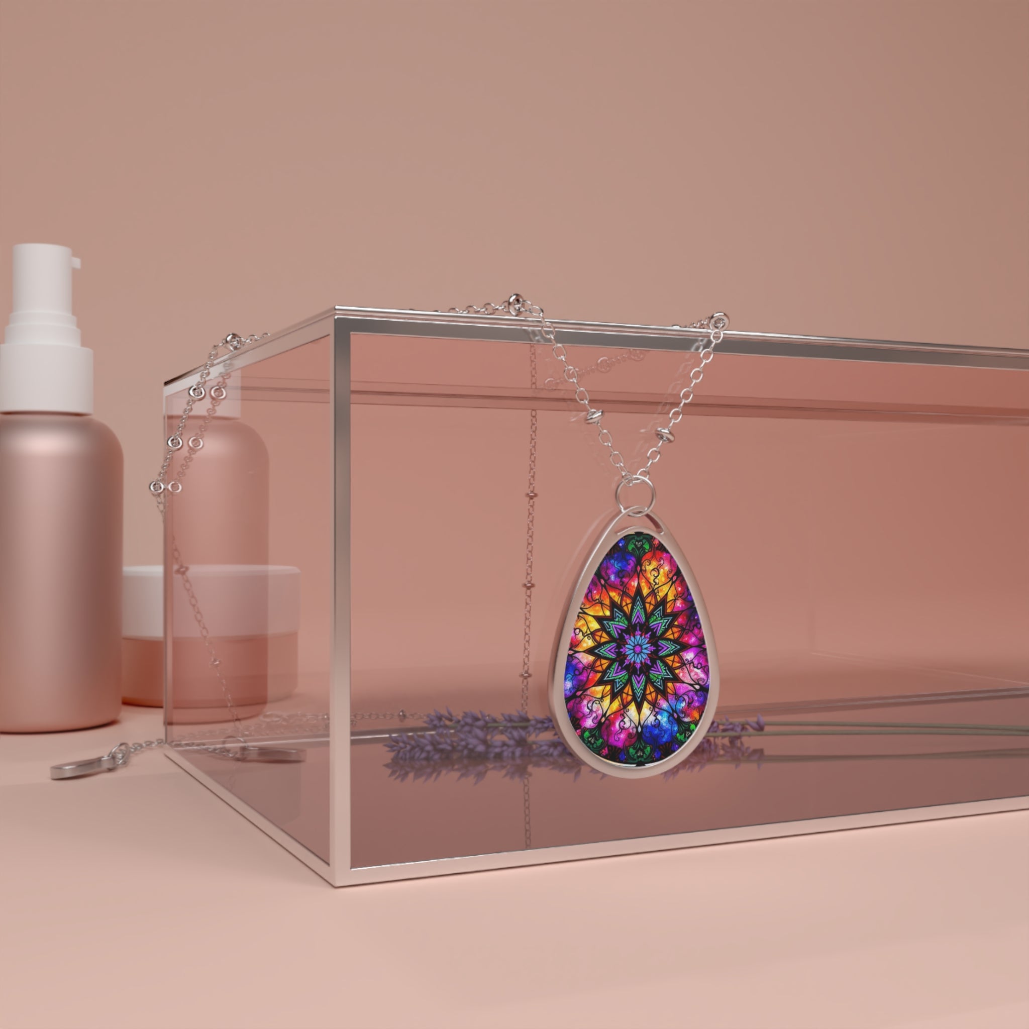 Cosmic Mandala Teardrop Pendant Necklace