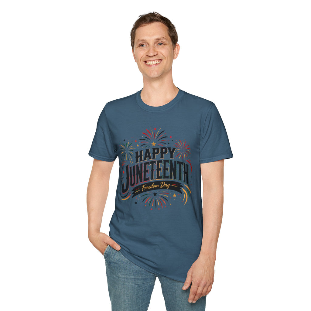 Juneteenth T-Shirt - "Happy Juneteenth" Fireworks Celebration Tee