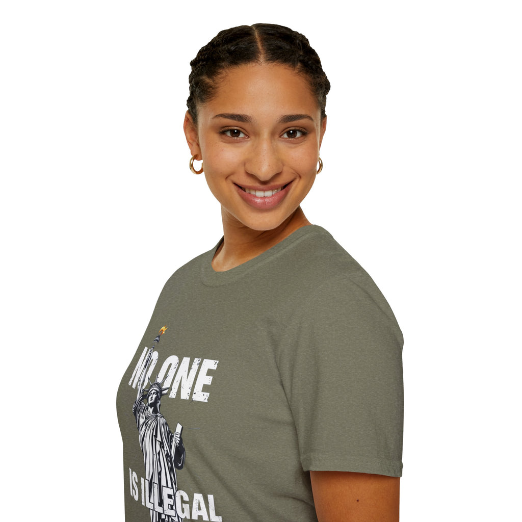 Camiseta unisex de estilo suave: camiseta gráfica con el lema "Nadie es ilegal" para defensores de la justicia social