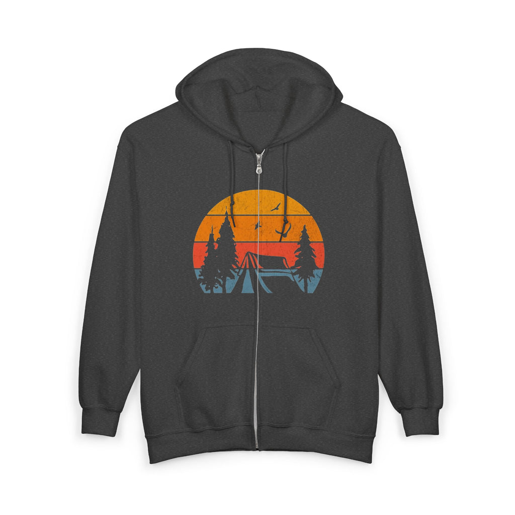 Camping Scene Hoodie, Outdoor Adventure Sweatshirt, Nature Lover Gift, Full Zip Hooded Jacket, Men Women Unisex Clothing