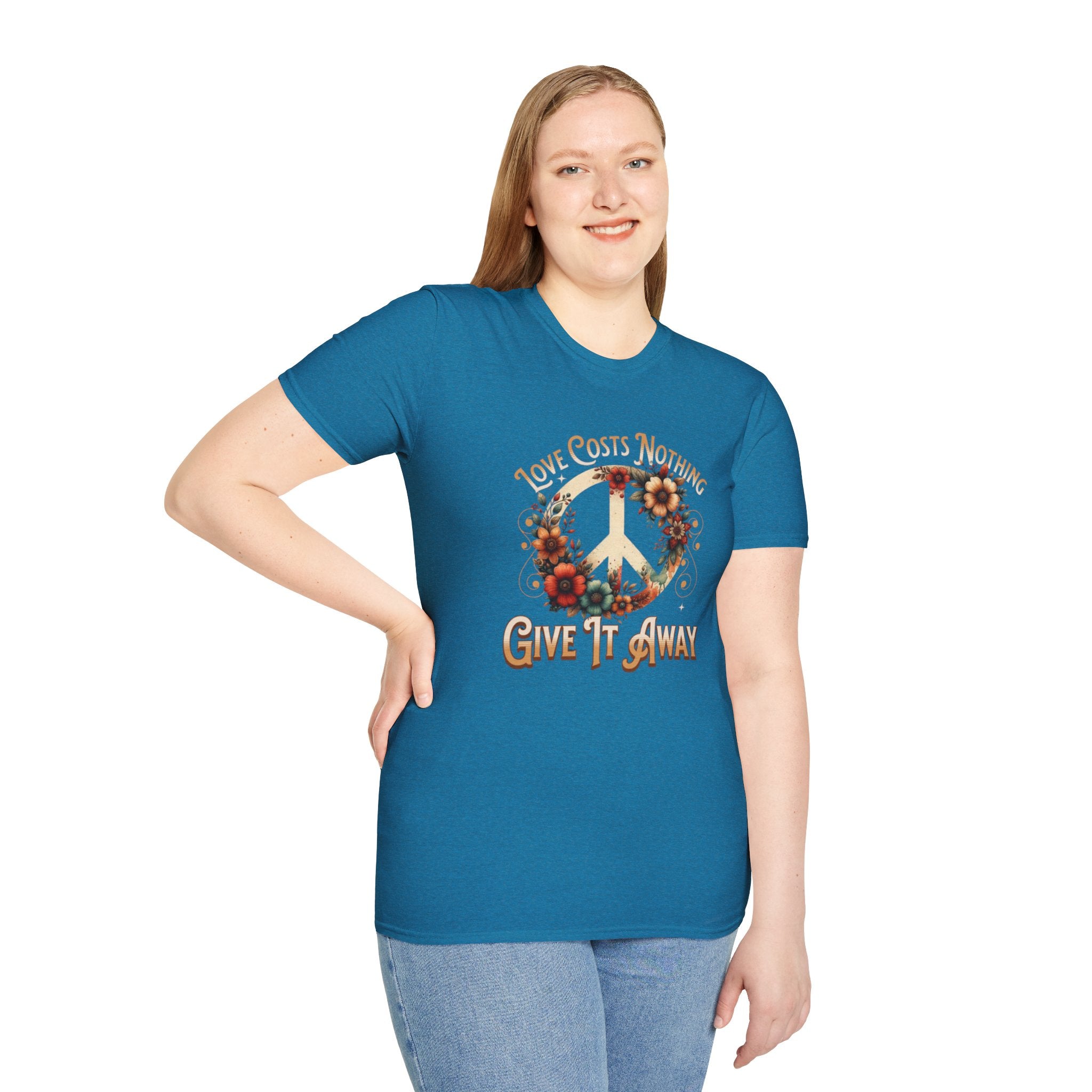 Unisex Softstyle T-Shirt - Love Costs Nothing, Give It Away Floral Peace Design