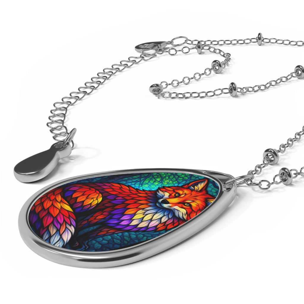 Colorful Fox Teardrop Pendant Necklace