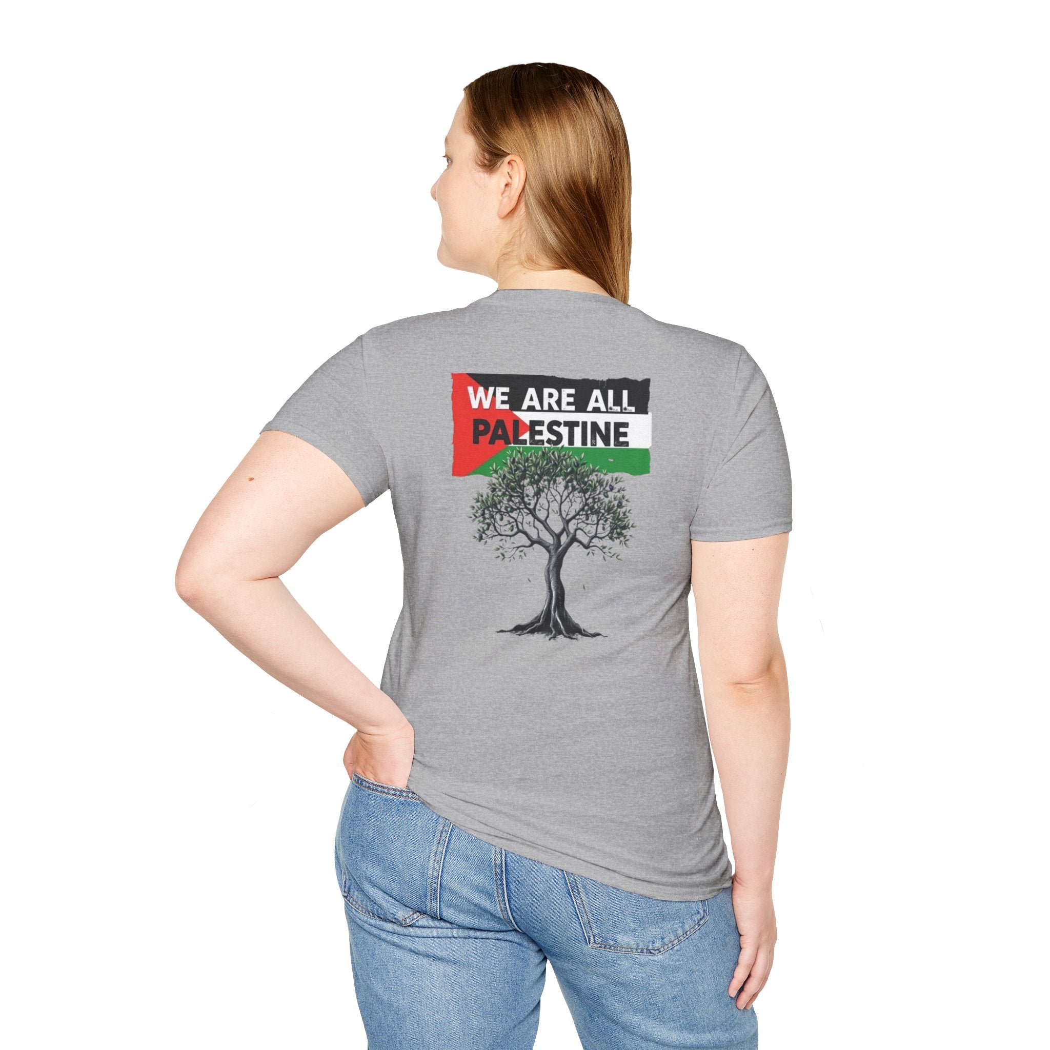 Camiseta unisex de estilo suave: "Apoya a Gaza y todos somos Palestina".