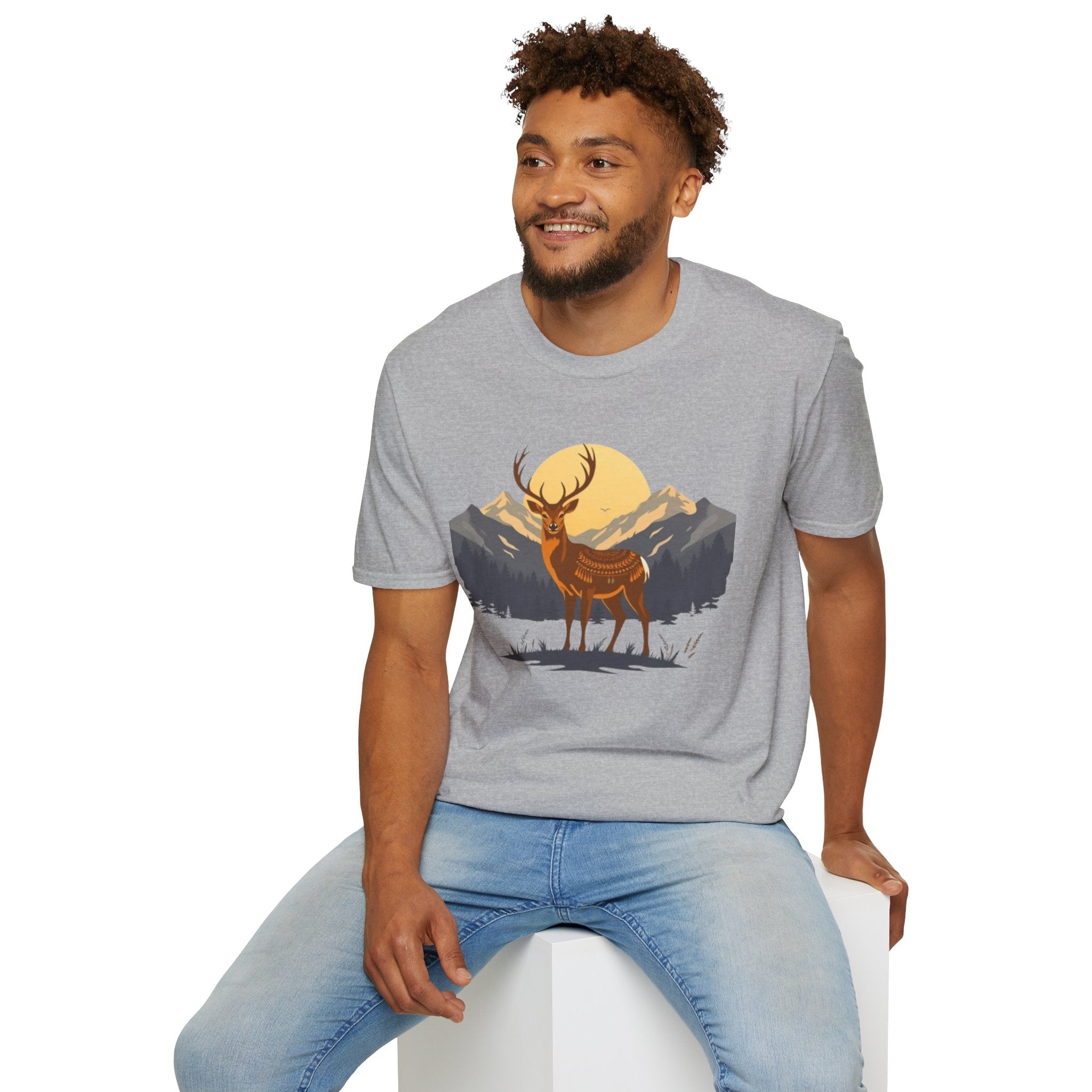 Mountain Sunset Deer Unisex Softstyle T-Shirt