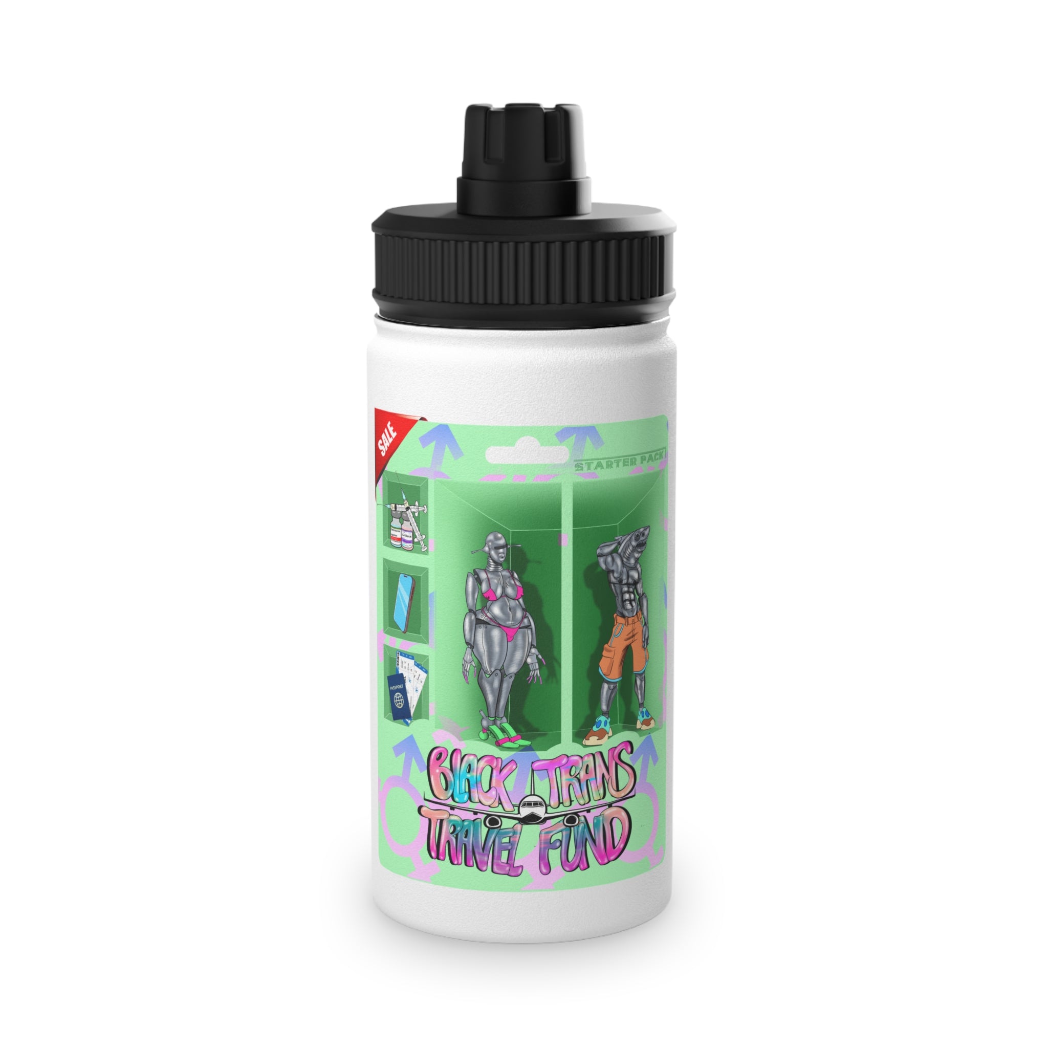 BTTF - Black Trans Travel Fund Logo Stainless Steel Sports Water Bottle
