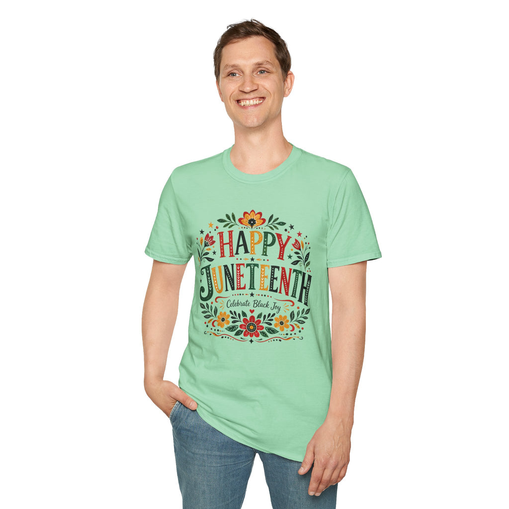 Juneteenth T-Shirt — "Happy Juneteenth" Floral Celebration Tee