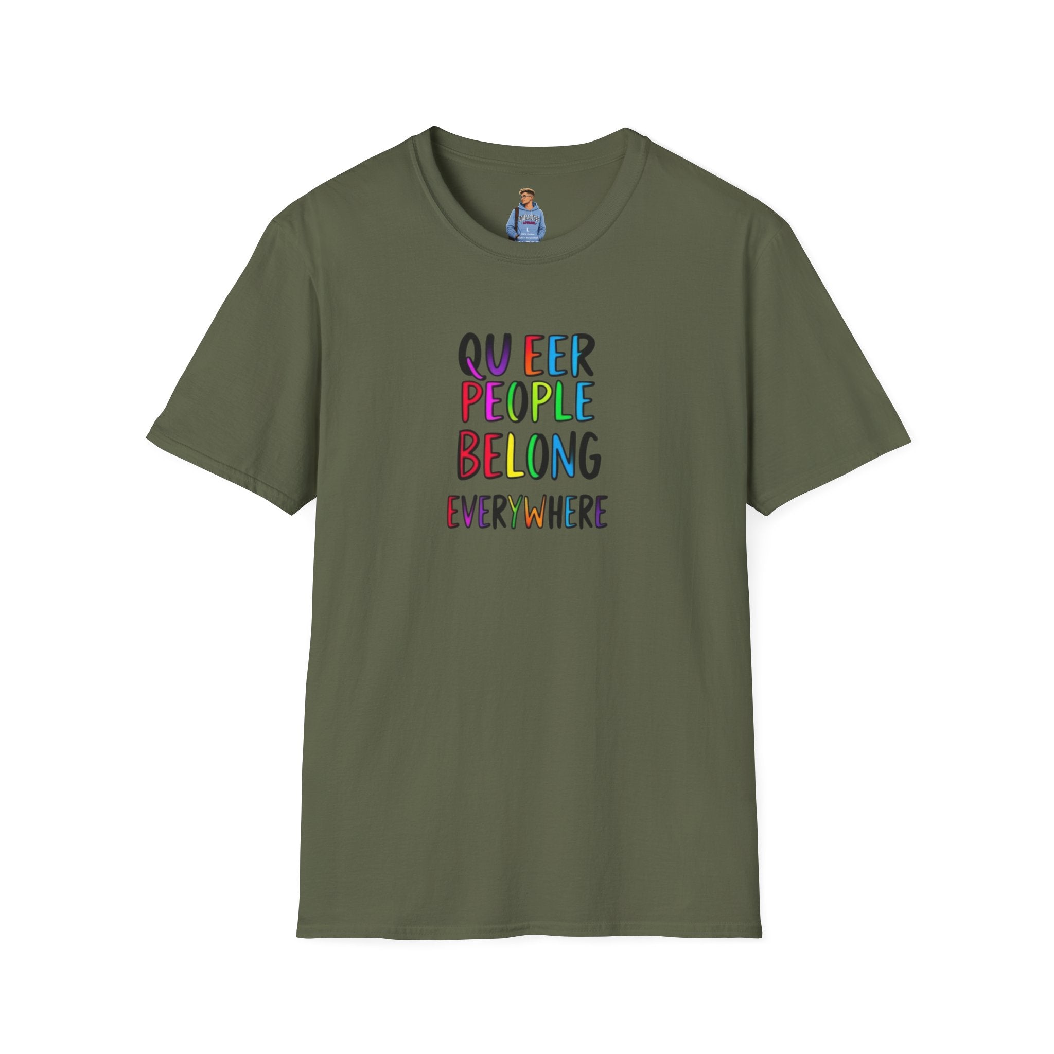 Camiseta unisex de estilo suave Queer Pride: "Las personas queer pertenecen a todas partes"