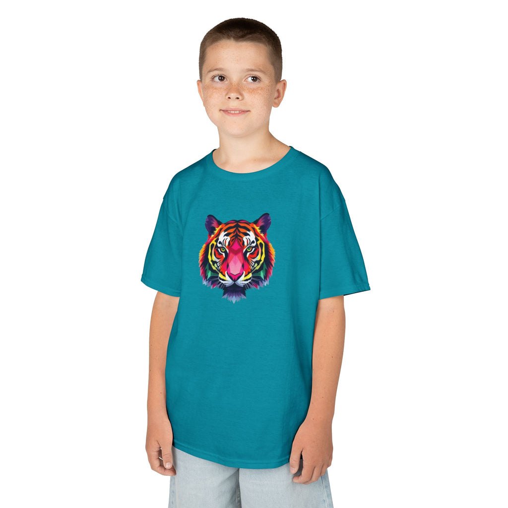 Camiseta de algodón grueso para niños con tigre fractal colorido