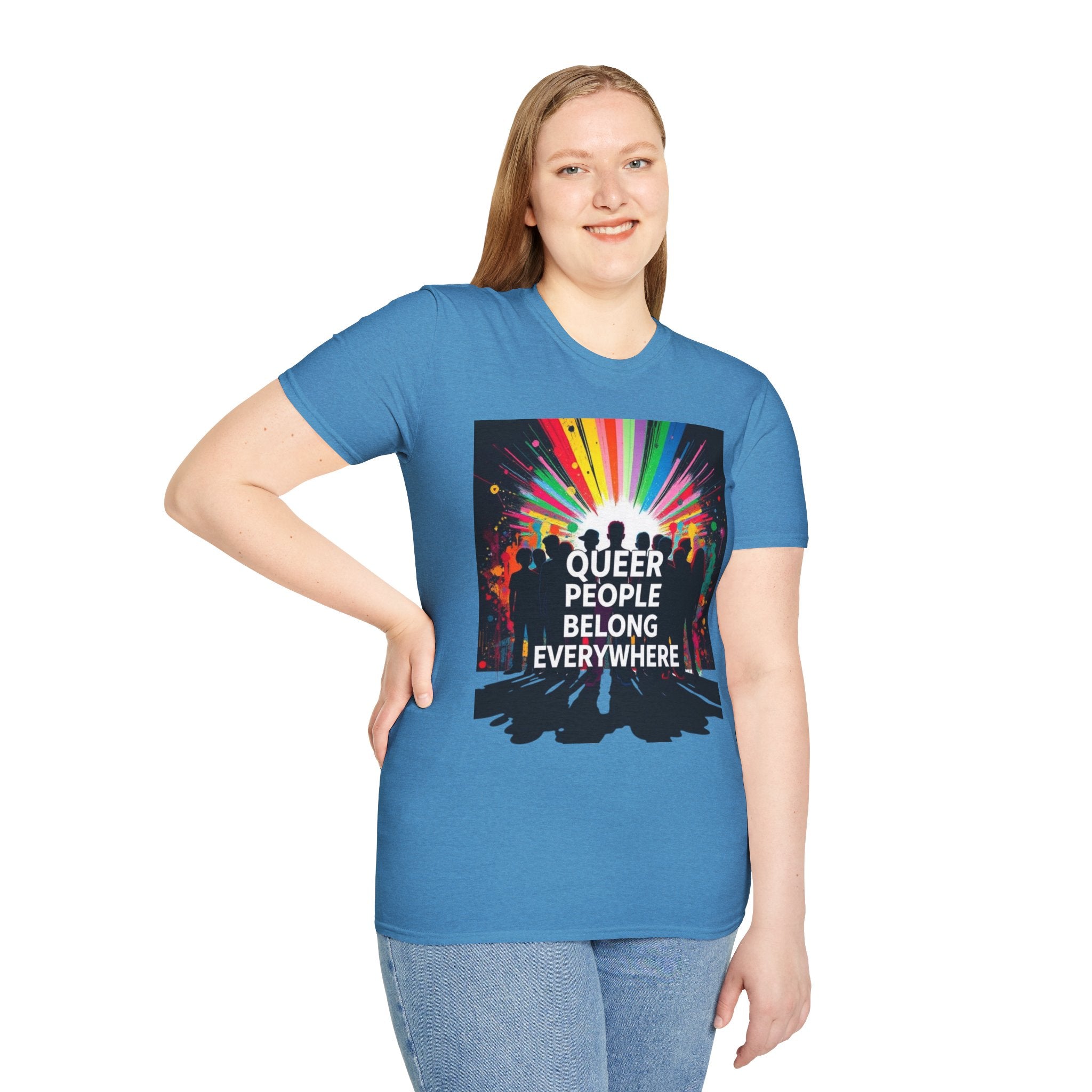 Unisex Softstyle T-Shirt - 'Queer People Belong Everywhere' Pride Graphic Tee