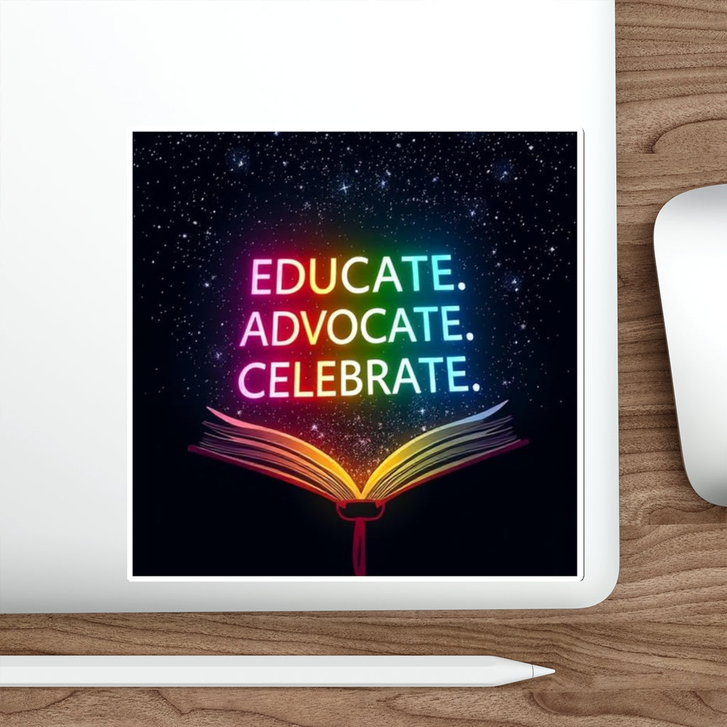 Inspiring Die-Cut Stickers - 'Educate. Advocate. Celebrate.' - Perfect for Students and Activists - EqualiTees.Me