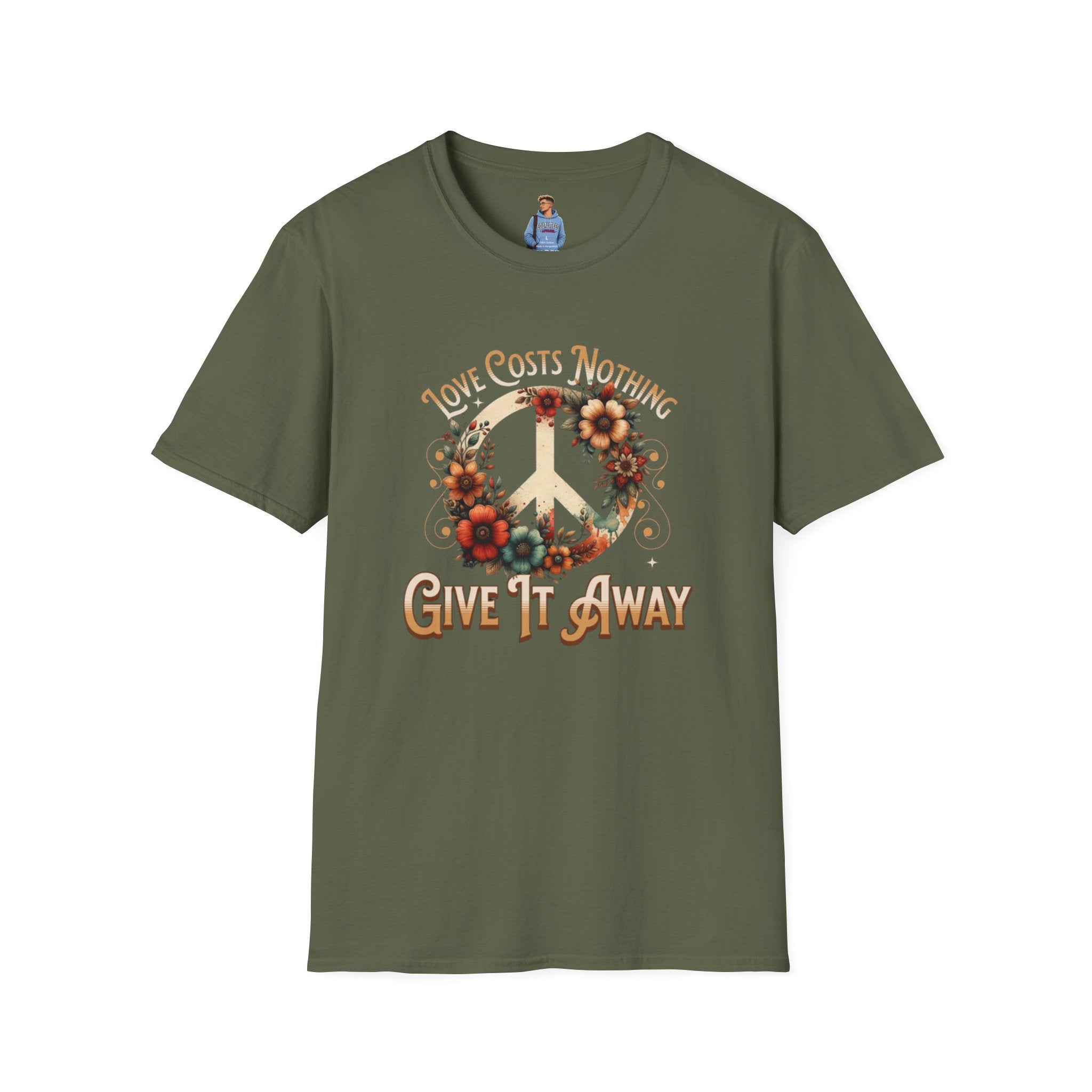 Unisex Softstyle T-Shirt - Love Costs Nothing, Give It Away Floral Peace Design