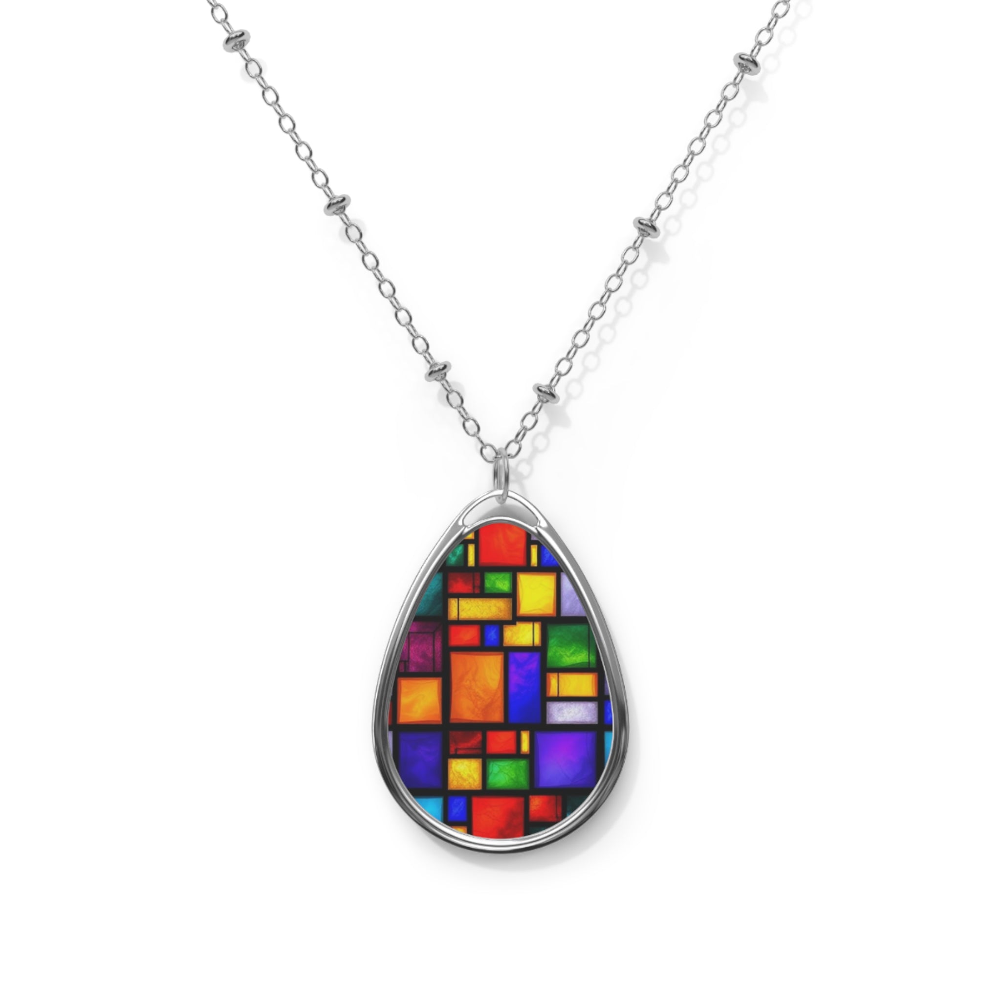 Fractal Colors Teardrop Pendant Necklace