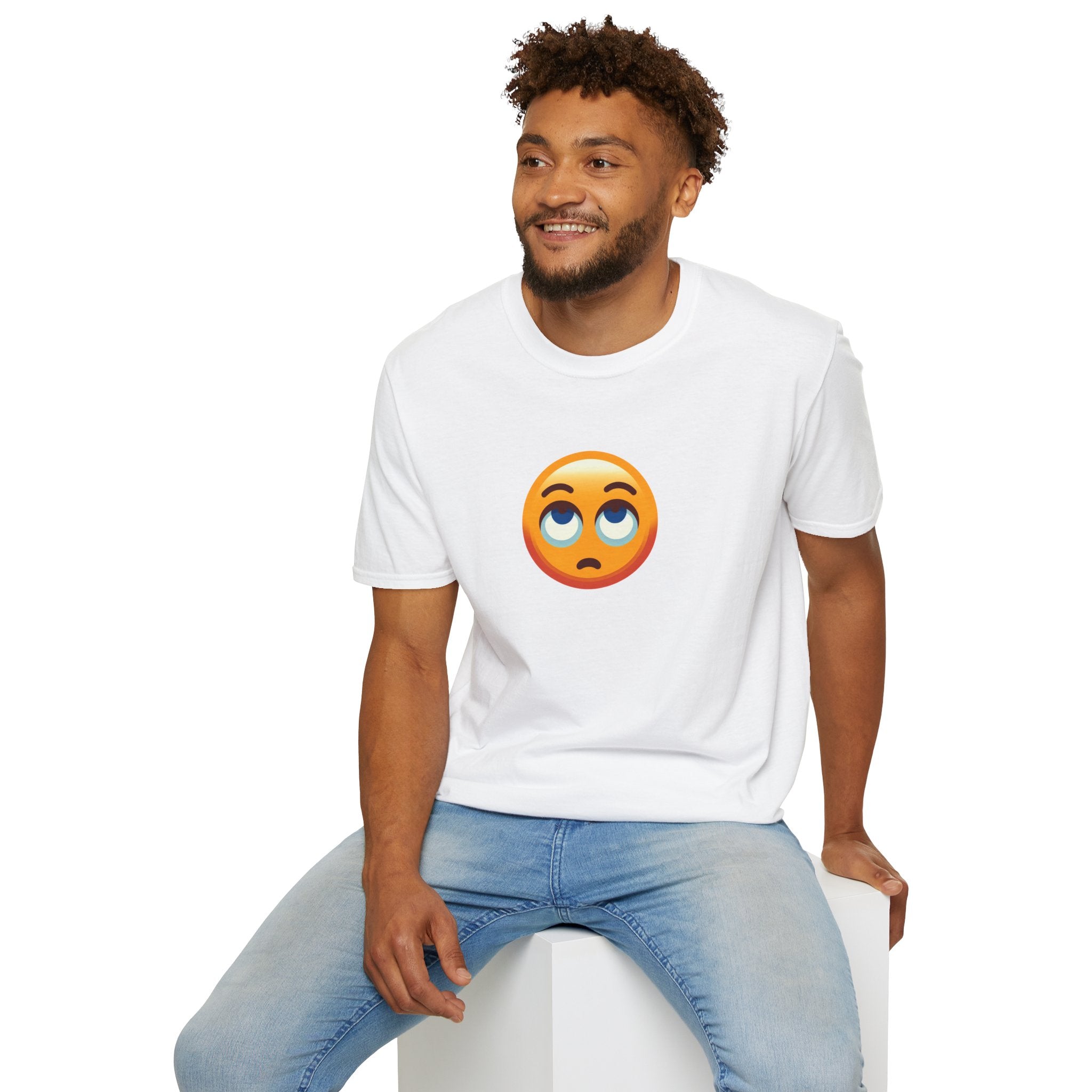 Camiseta unisex de estilo suave con emoji de ojos en blanco | Camiseta gráfica informal para el día a día