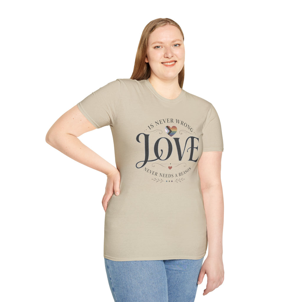 Love Is Never Wrong T-Shirt — LGBTQ+ Pride Heart Tee