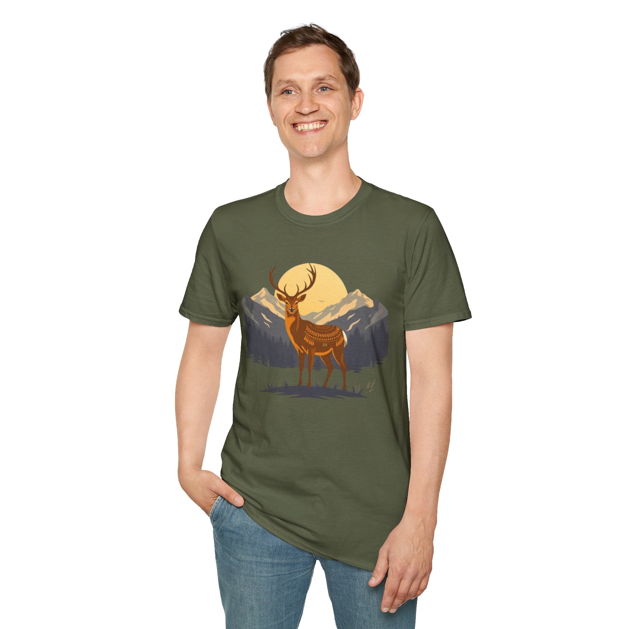 Mountain Sunset Deer Unisex Softstyle T-Shirt