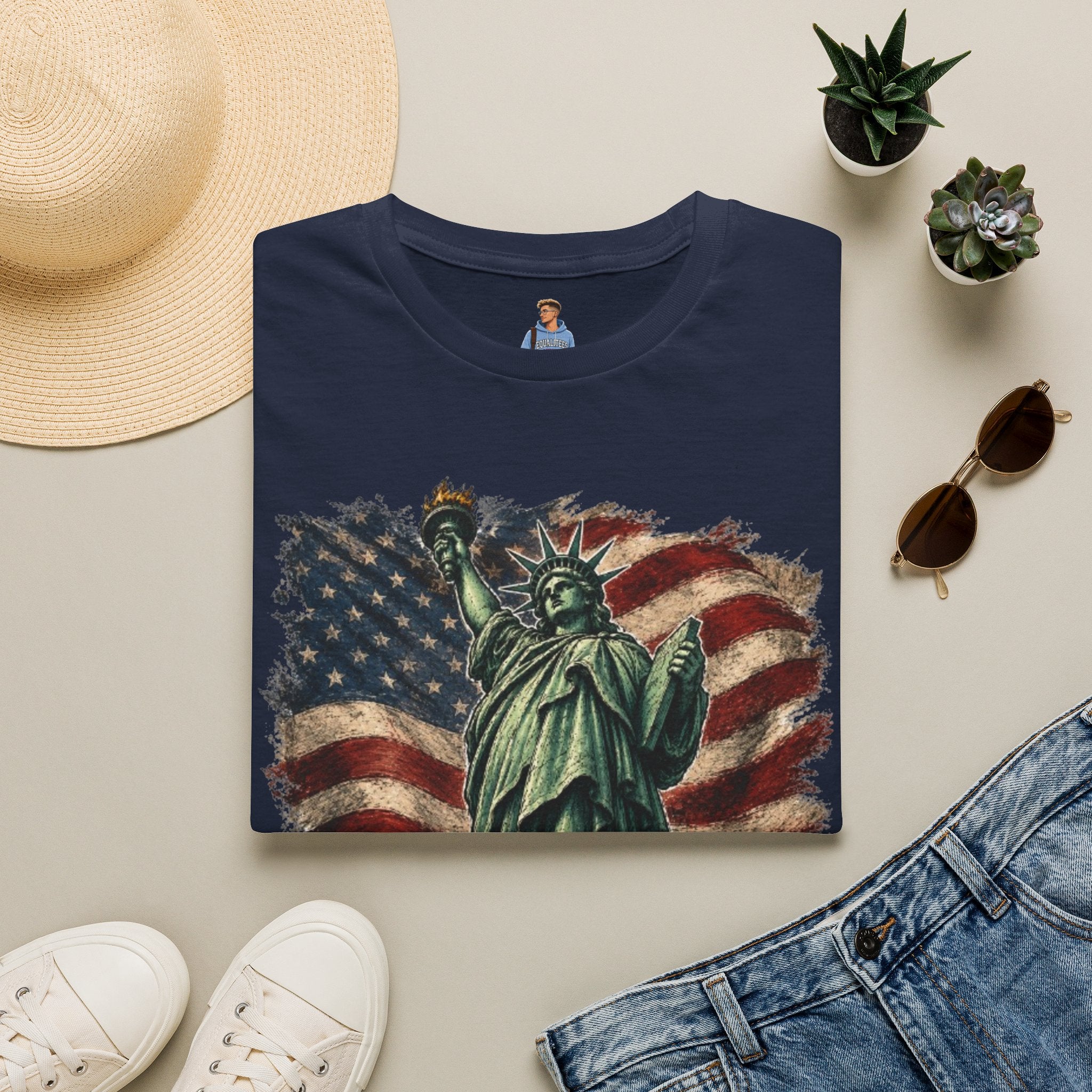 Statue of Liberty Stepping on MAGA American Flag T-Shirt — Patriotic USA Independence Day Tee
