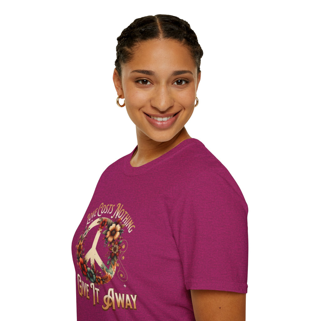 Unisex Softstyle T-Shirt - Love Costs Nothing, Give It Away Floral Peace Design