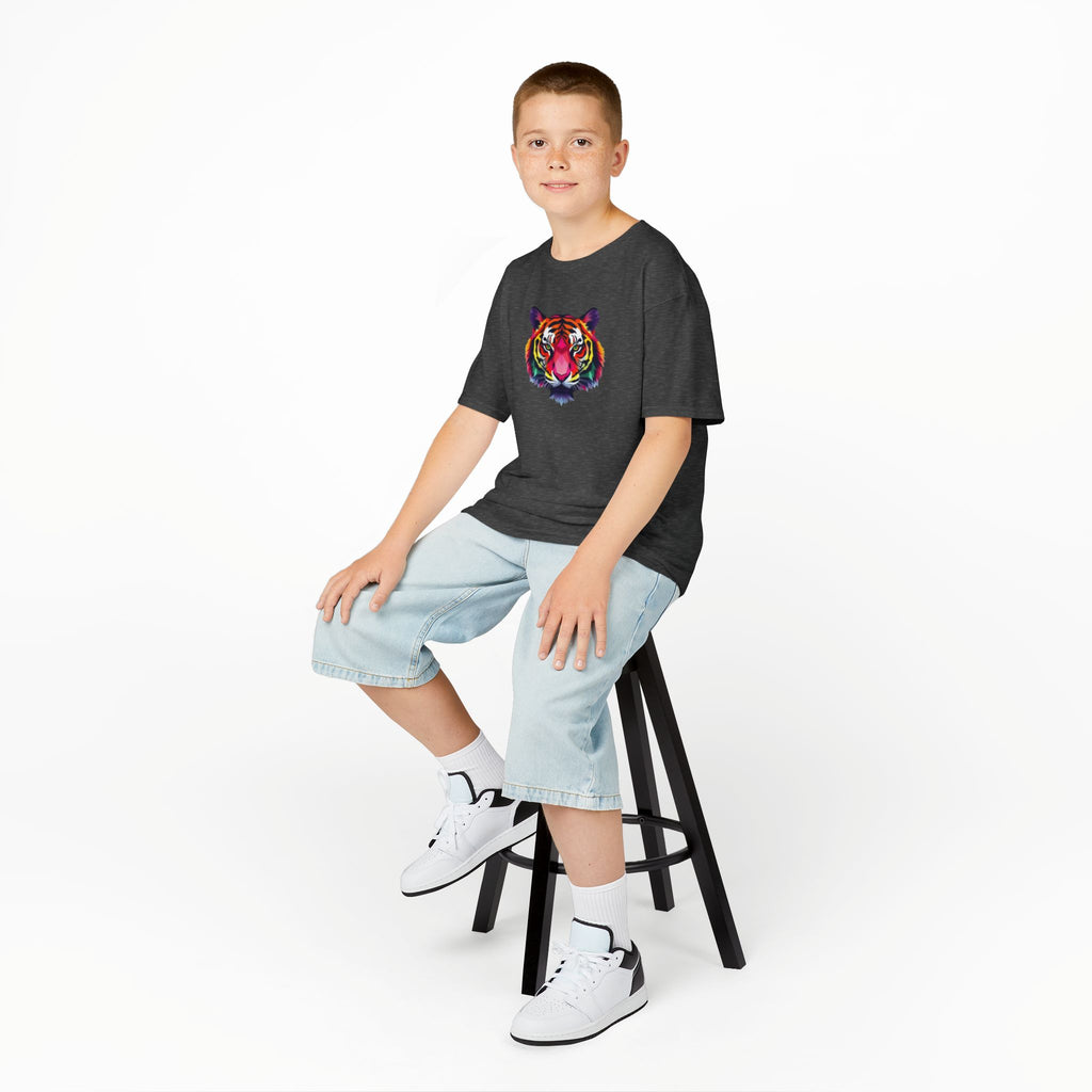 Camiseta de algodón grueso para niños con tigre fractal colorido