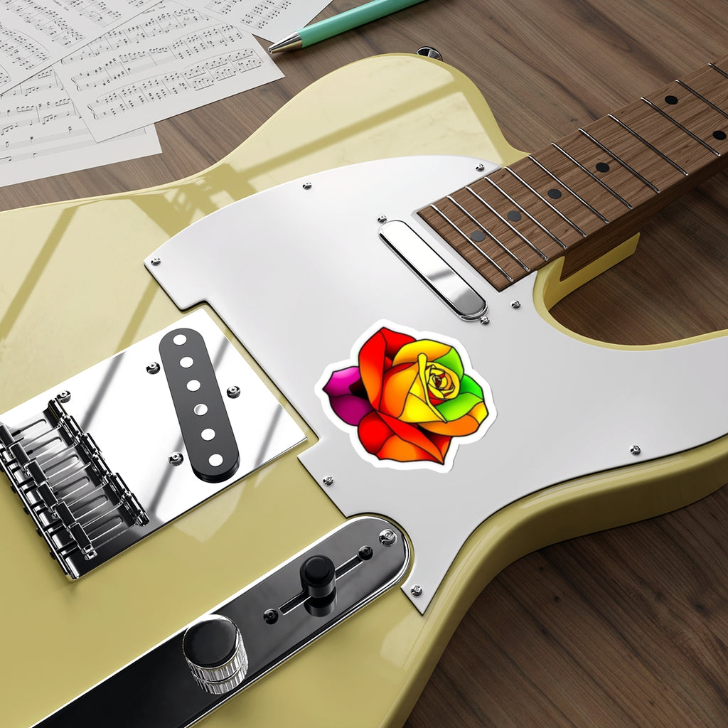 Rainbow Stained Glass Design Rose Sticker - EqualiTees.Me