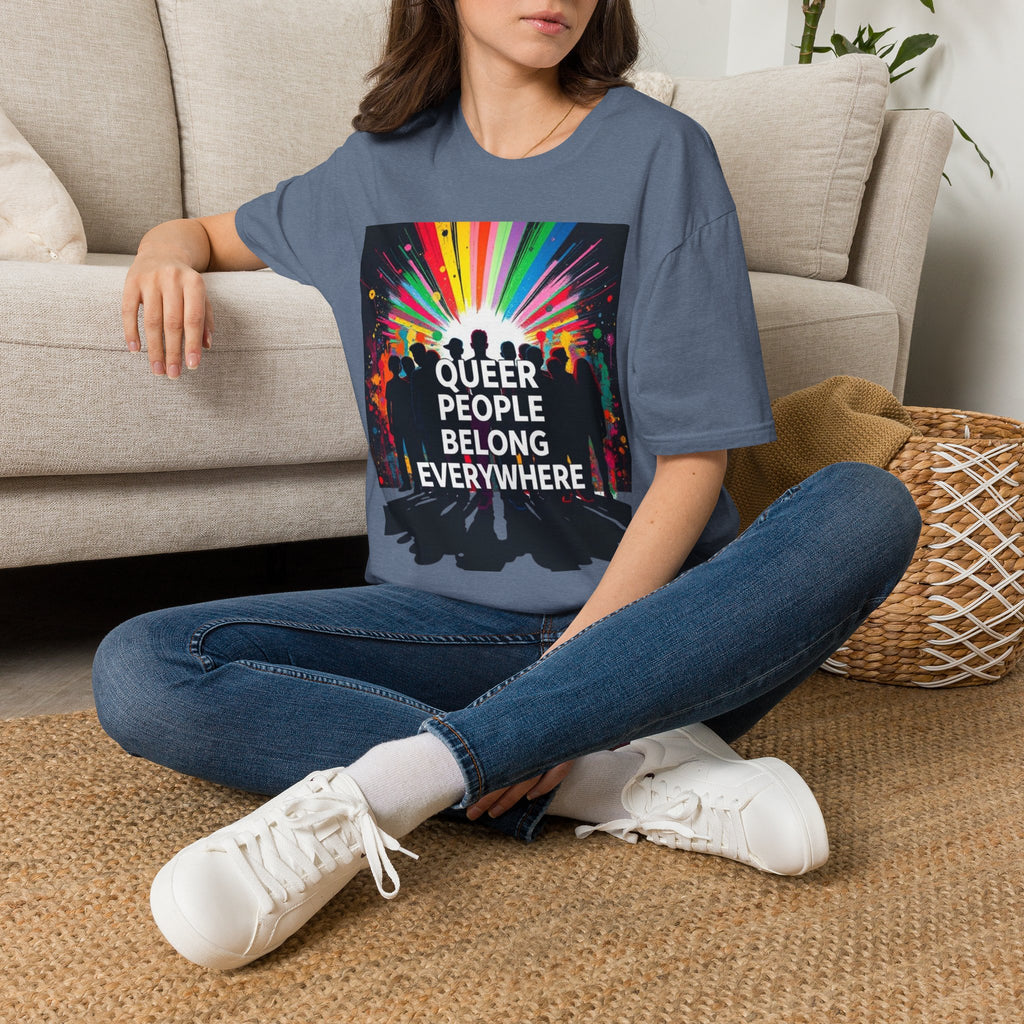 Unisex Softstyle T-Shirt - 'Queer People Belong Everywhere' Pride Graphic Tee