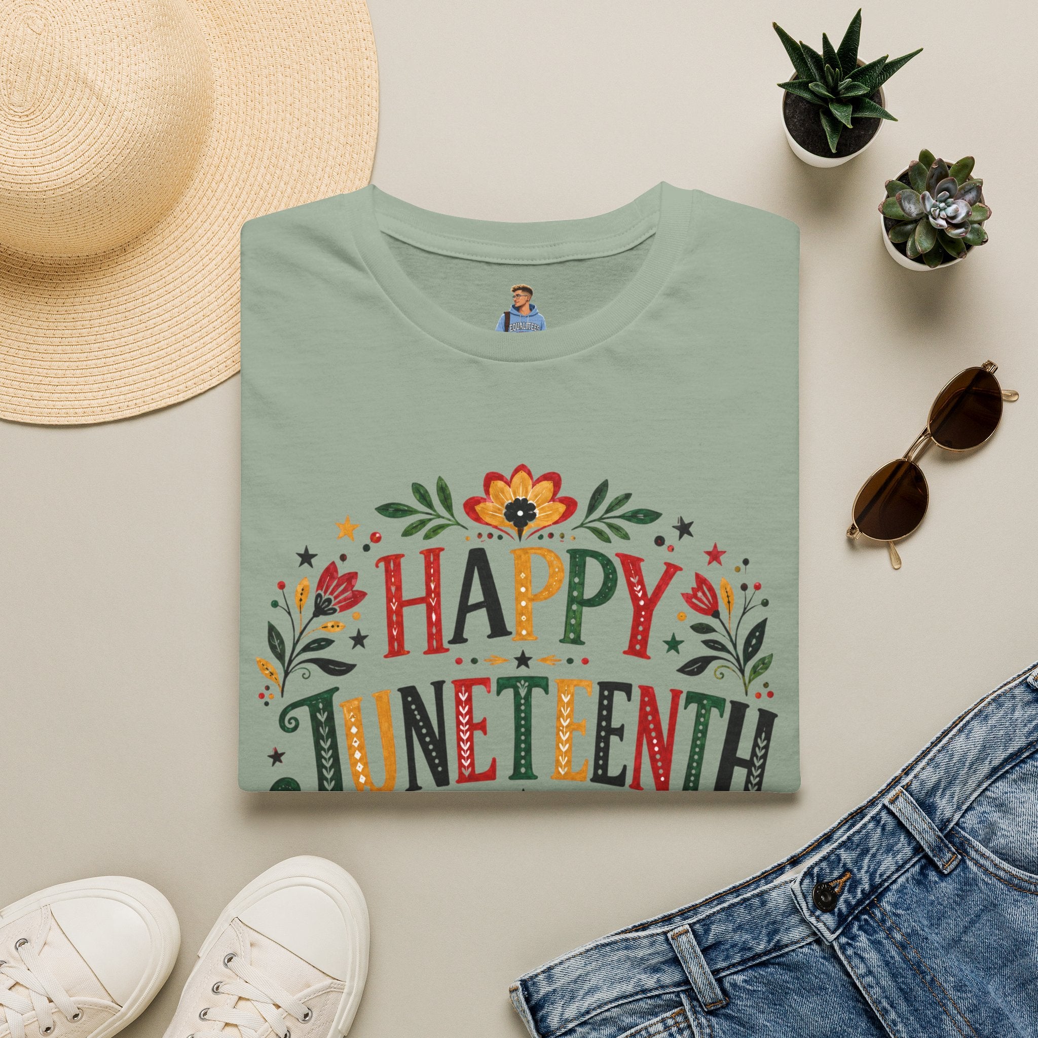 Juneteenth T-Shirt — "Happy Juneteenth" Floral Celebration Tee