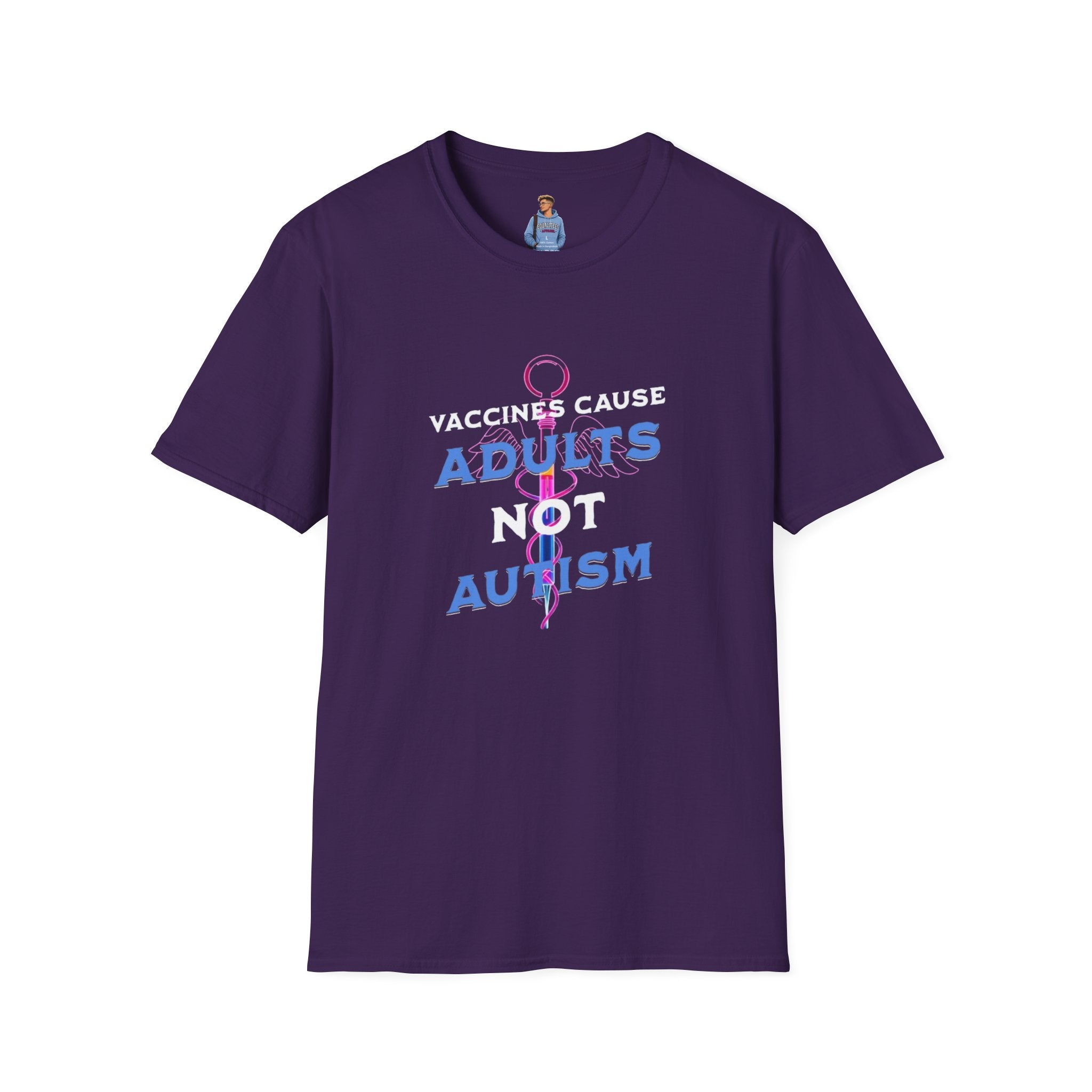 Camiseta unisex de estilo suave con la frase "Las vacunas son la causa de los adultos, no del autismo"