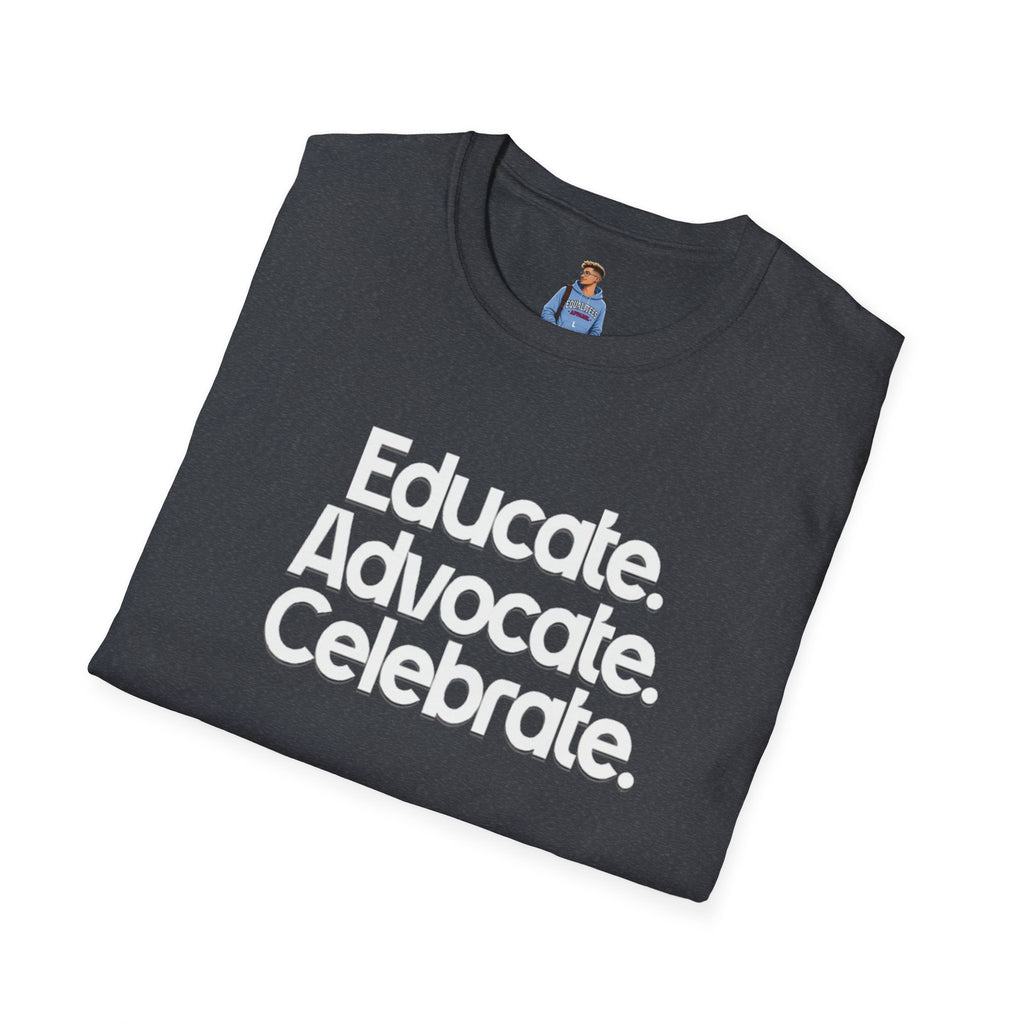 Educate. Advocate. Celebrate. Minimalist Pride T-Shirt