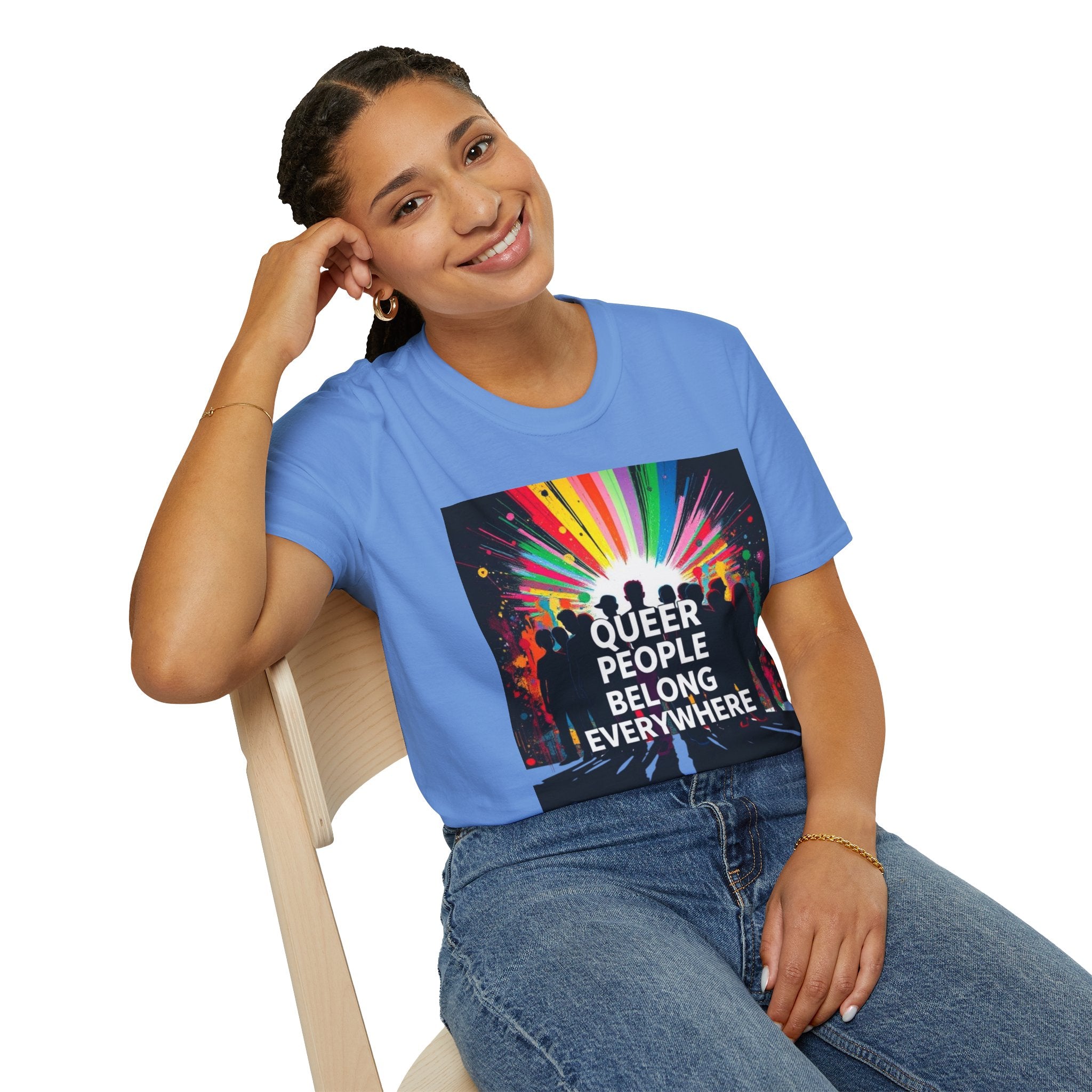 Unisex Softstyle T-Shirt - 'Queer People Belong Everywhere' Pride Graphic Tee