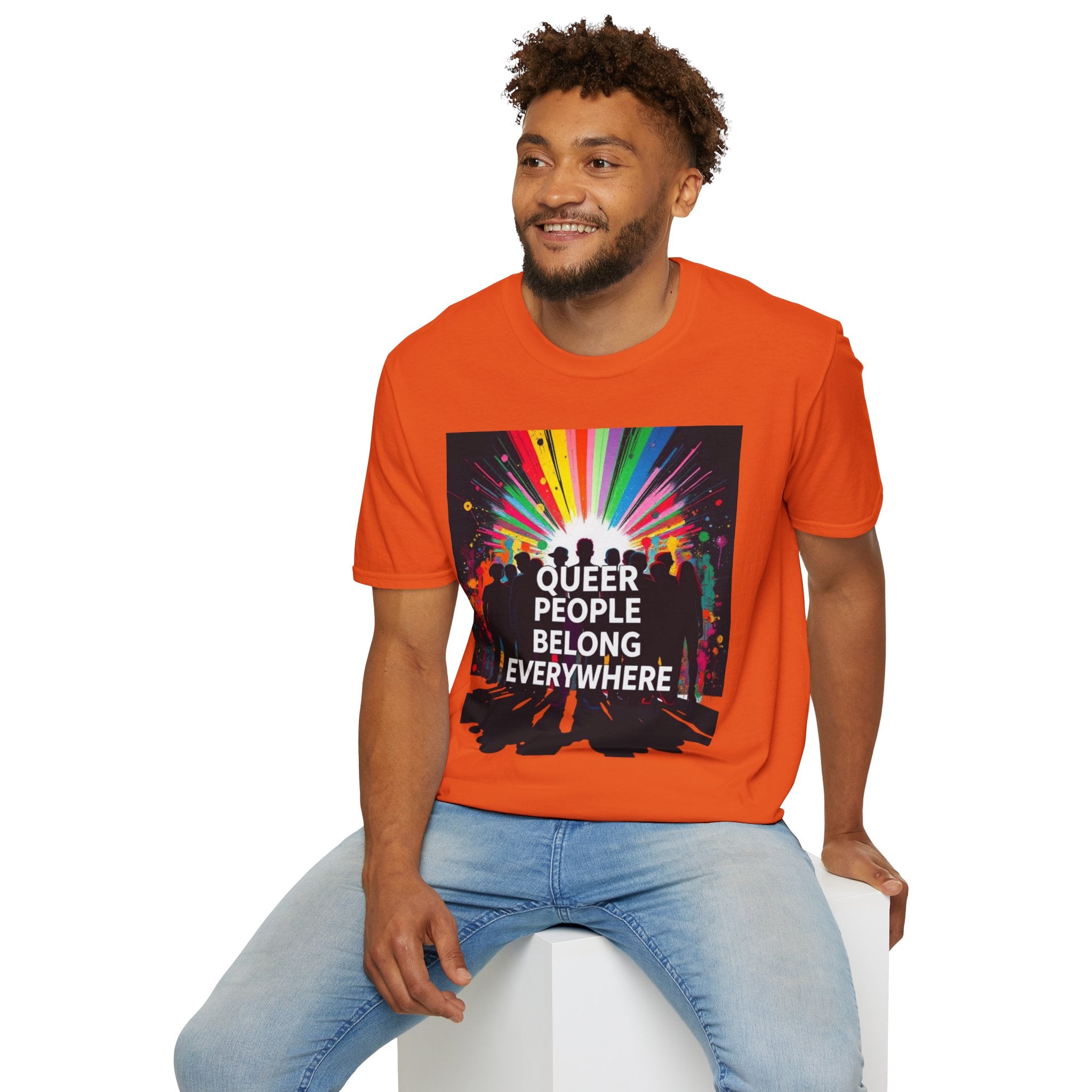 Unisex Softstyle T-Shirt - 'Queer People Belong Everywhere' Pride Graphic Tee