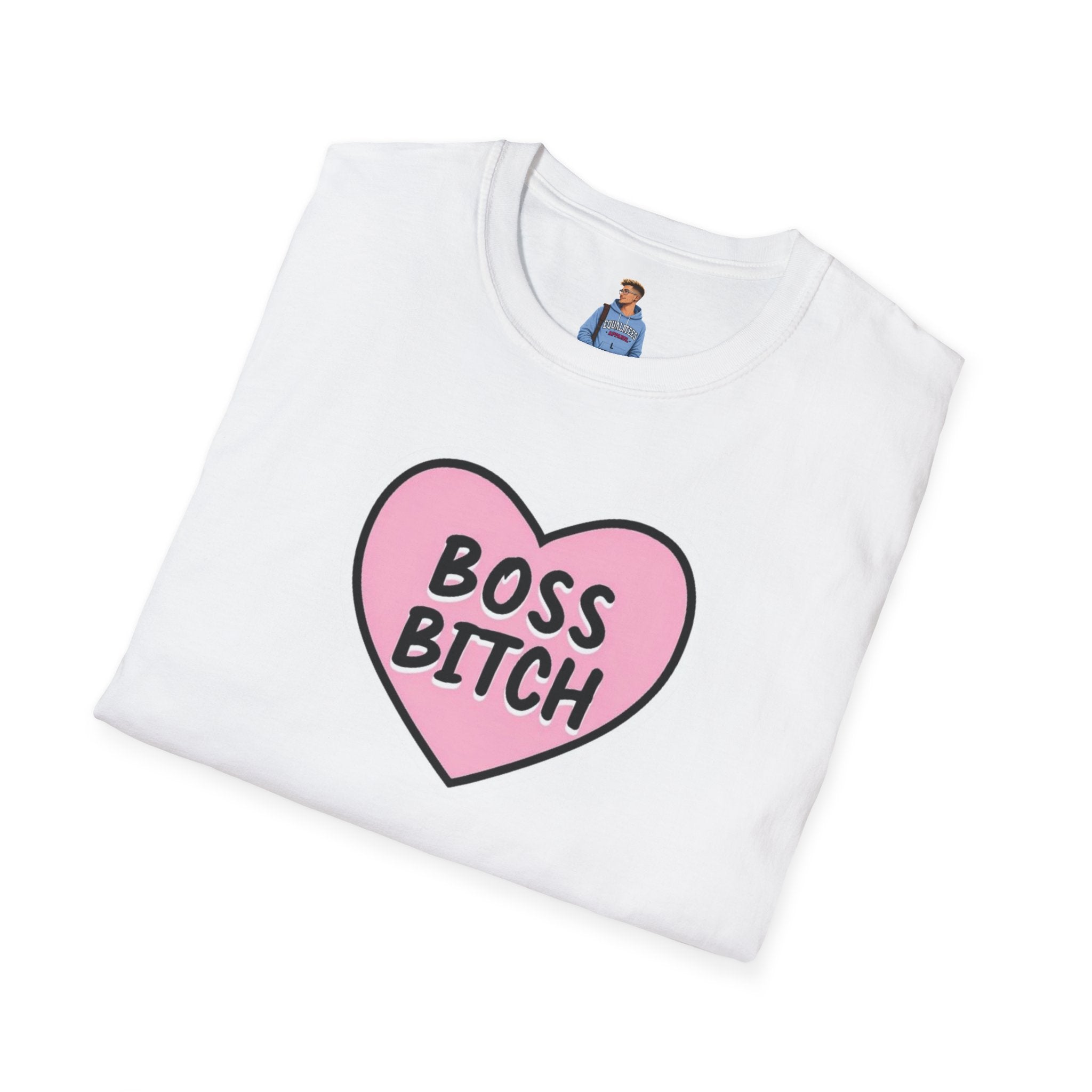 Camiseta unisex de estilo suave con diseño de corazón "Boss Bitch" - Camiseta divertida y llamativa