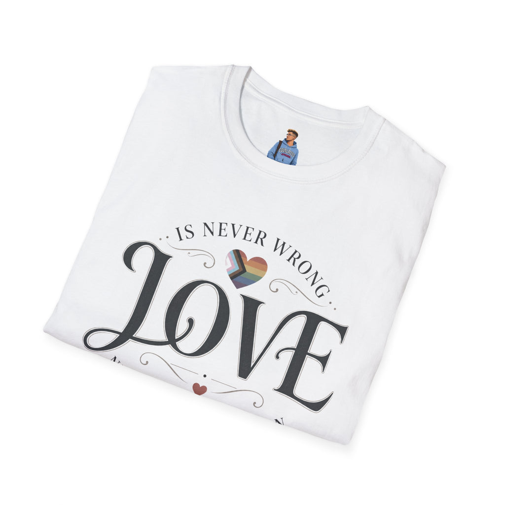 Love Is Never Wrong T-Shirt — LGBTQ+ Pride Heart Tee