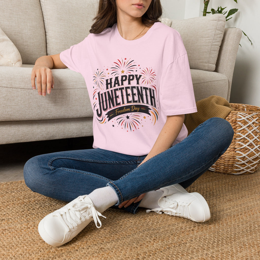 Juneteenth T-Shirt - "Happy Juneteenth" Fireworks Celebration Tee