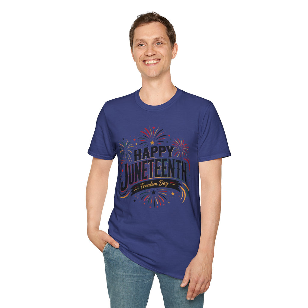 Juneteenth T-Shirt - "Happy Juneteenth" Fireworks Celebration Tee