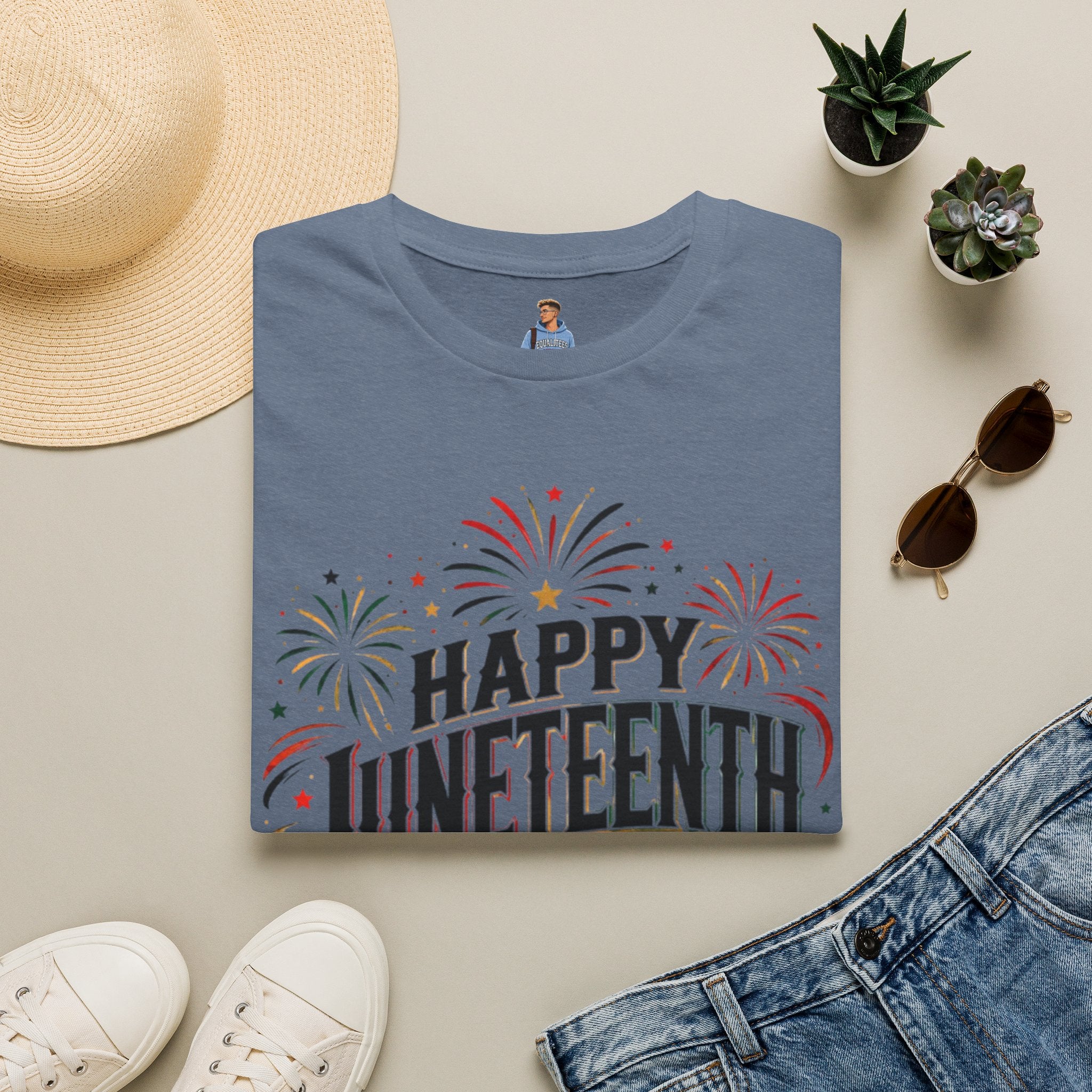 Juneteenth T-Shirt - "Happy Juneteenth" Fireworks Celebration Tee